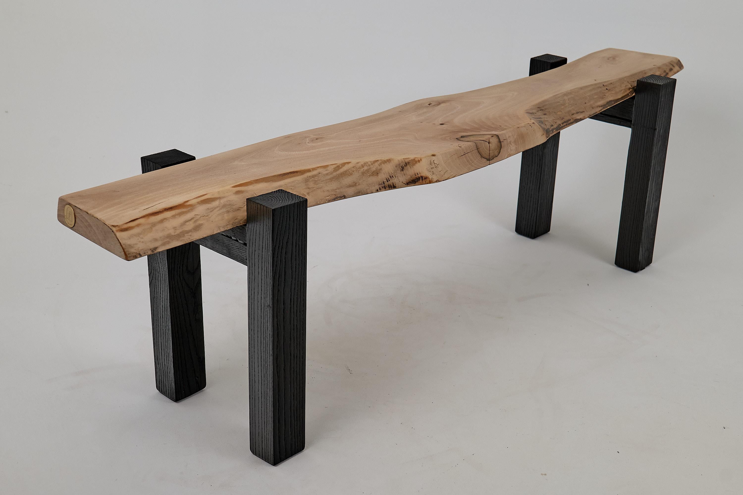 Logniture, Live Edge Walnut & Oak Bench, Wabi-Sabi, Brutalist For Sale 4