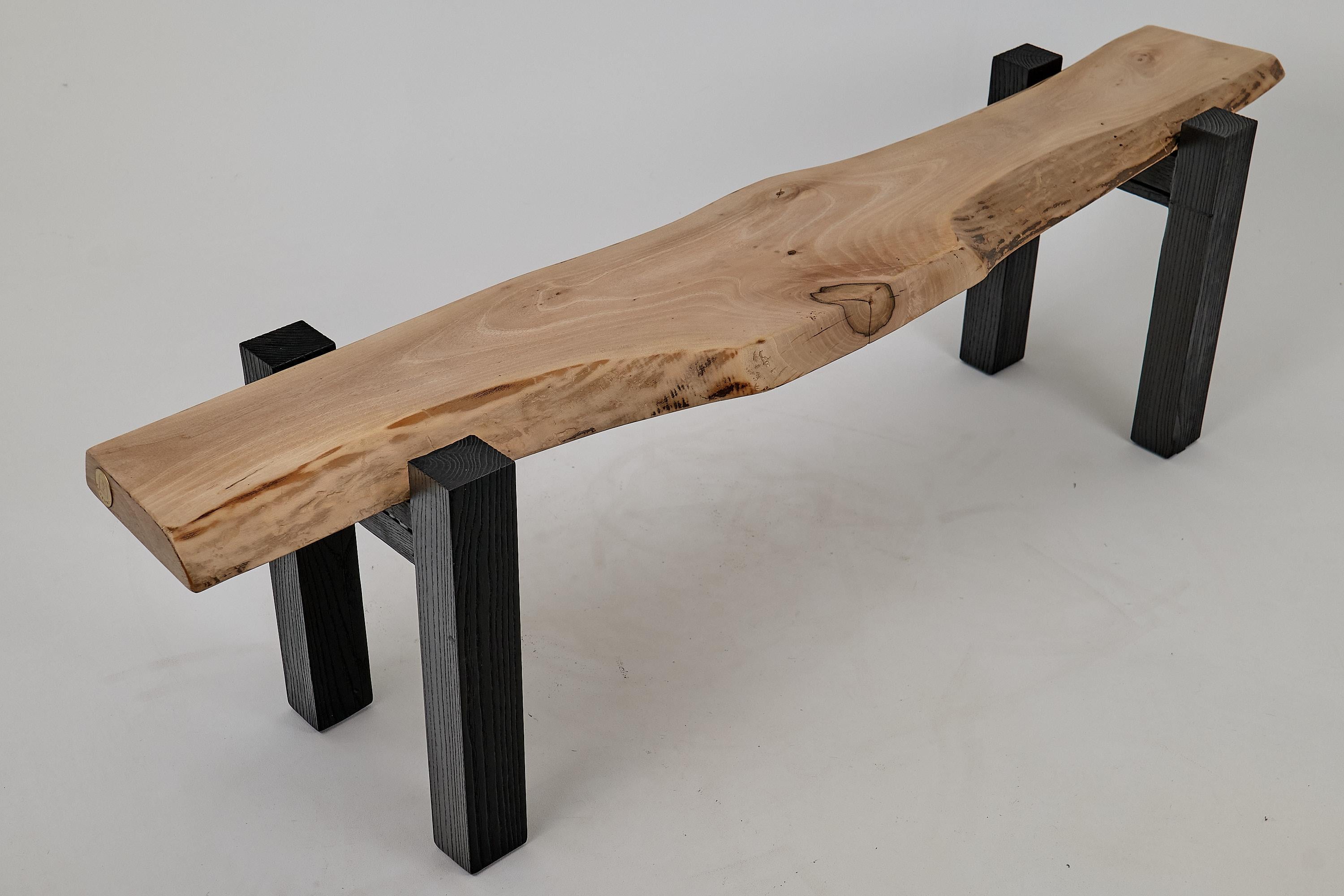 Logniture, Live Edge Walnut & Oak Bench, Wabi-Sabi, Brutalist For Sale 5