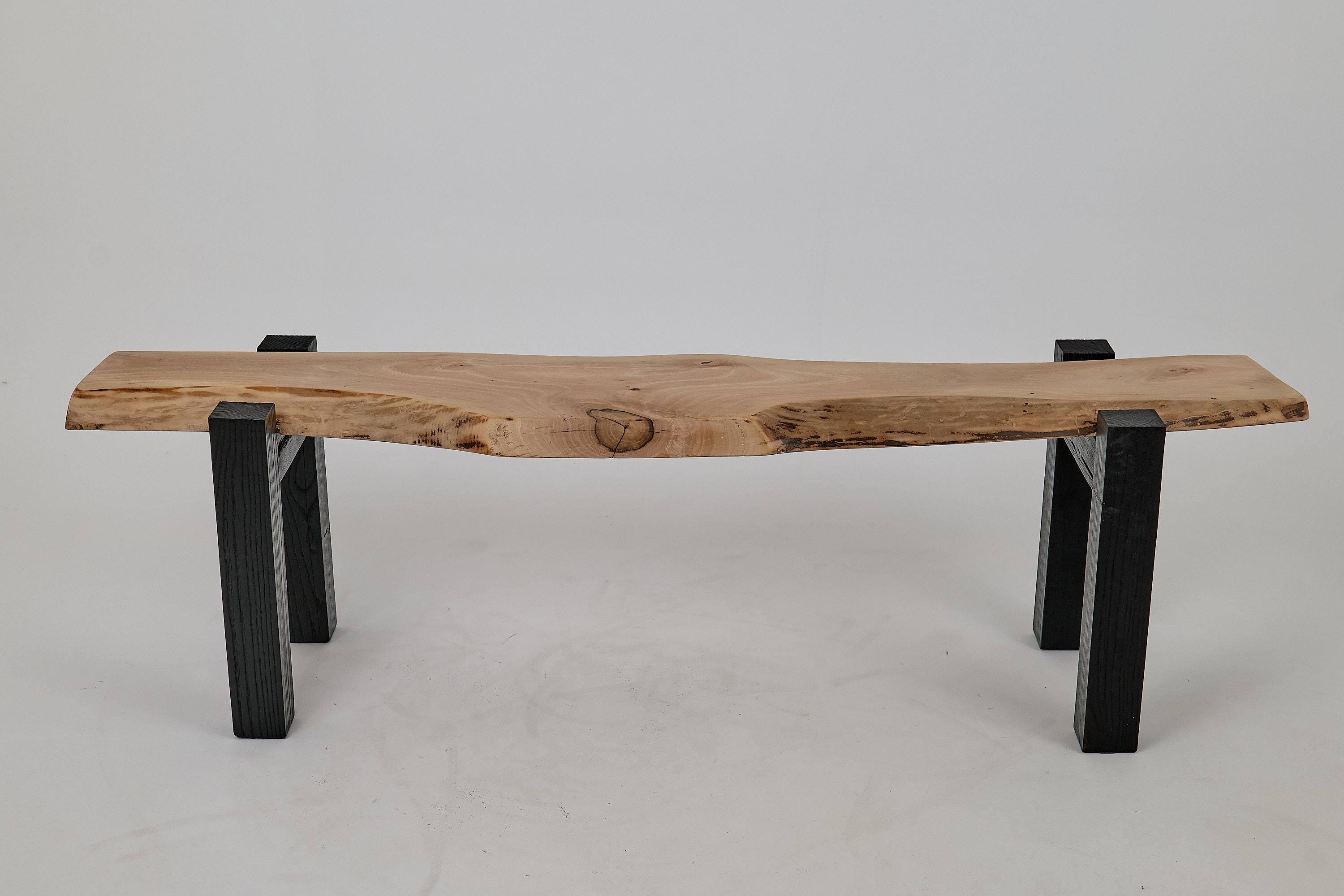 Logniture, Live Edge Walnut & Oak Bench, Wabi-Sabi, Brutalist For Sale 7