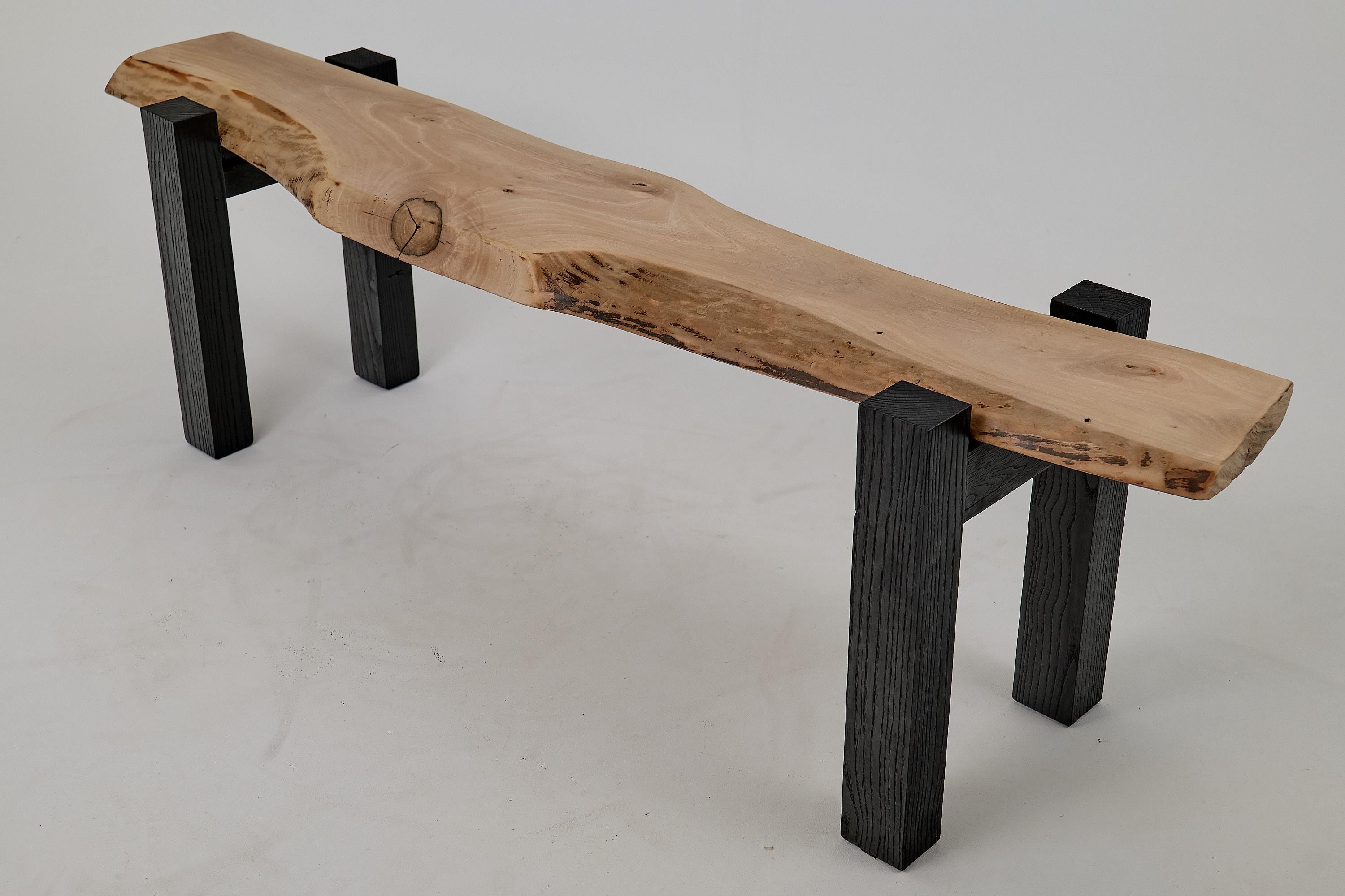 Logniture, Live Edge Walnut & Oak Bench, Wabi-Sabi, Brutalist For Sale 8