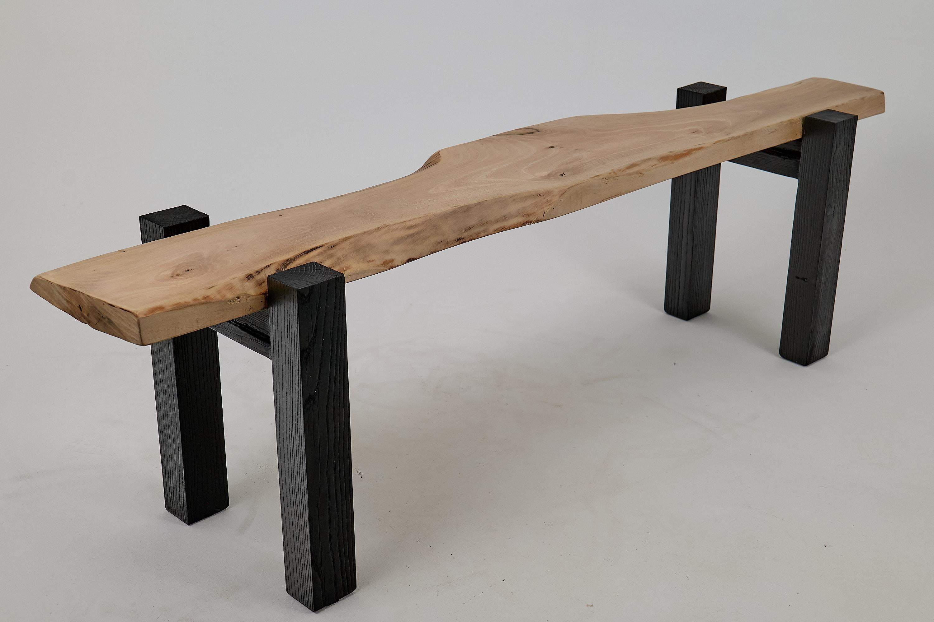 Logniture, Live Edge Walnut & Oak Bench, Wabi-Sabi, Brutalist For Sale 9