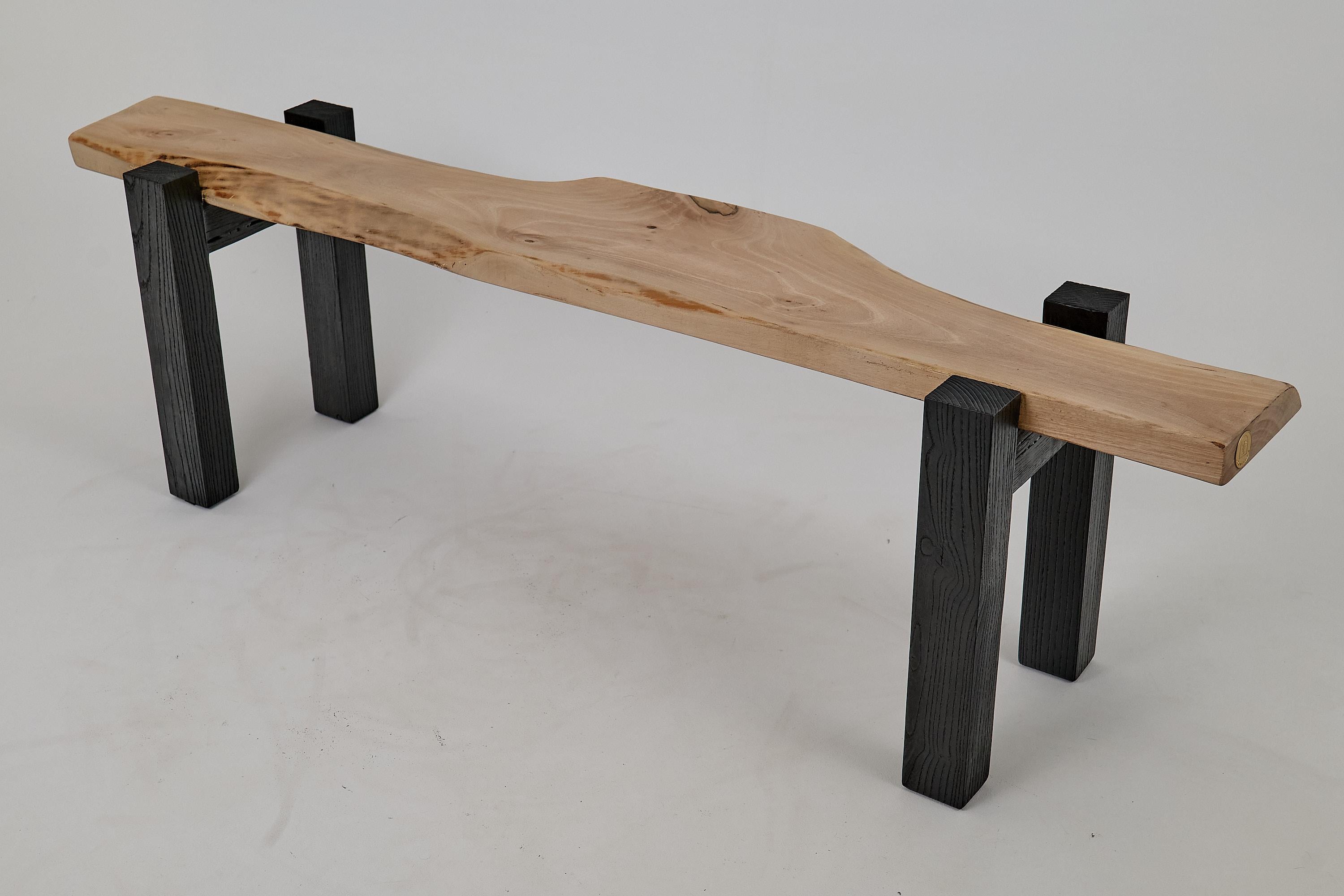 Carved Logniture, Live Edge Walnut & Oak Bench, Wabi-Sabi, Brutalist For Sale