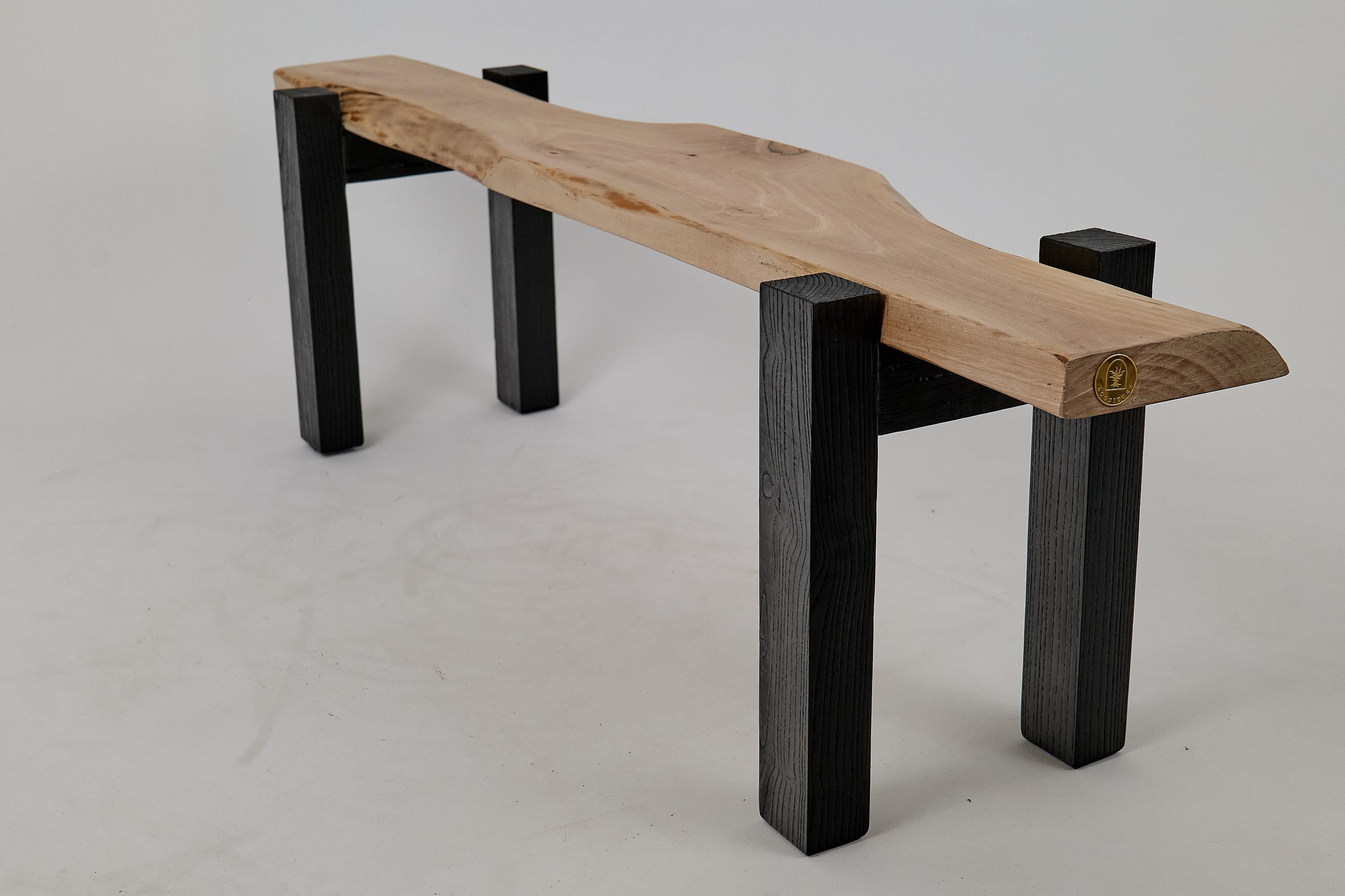 Contemporary Logniture, Live Edge Walnut & Oak Bench, Wabi-Sabi, Brutalist For Sale