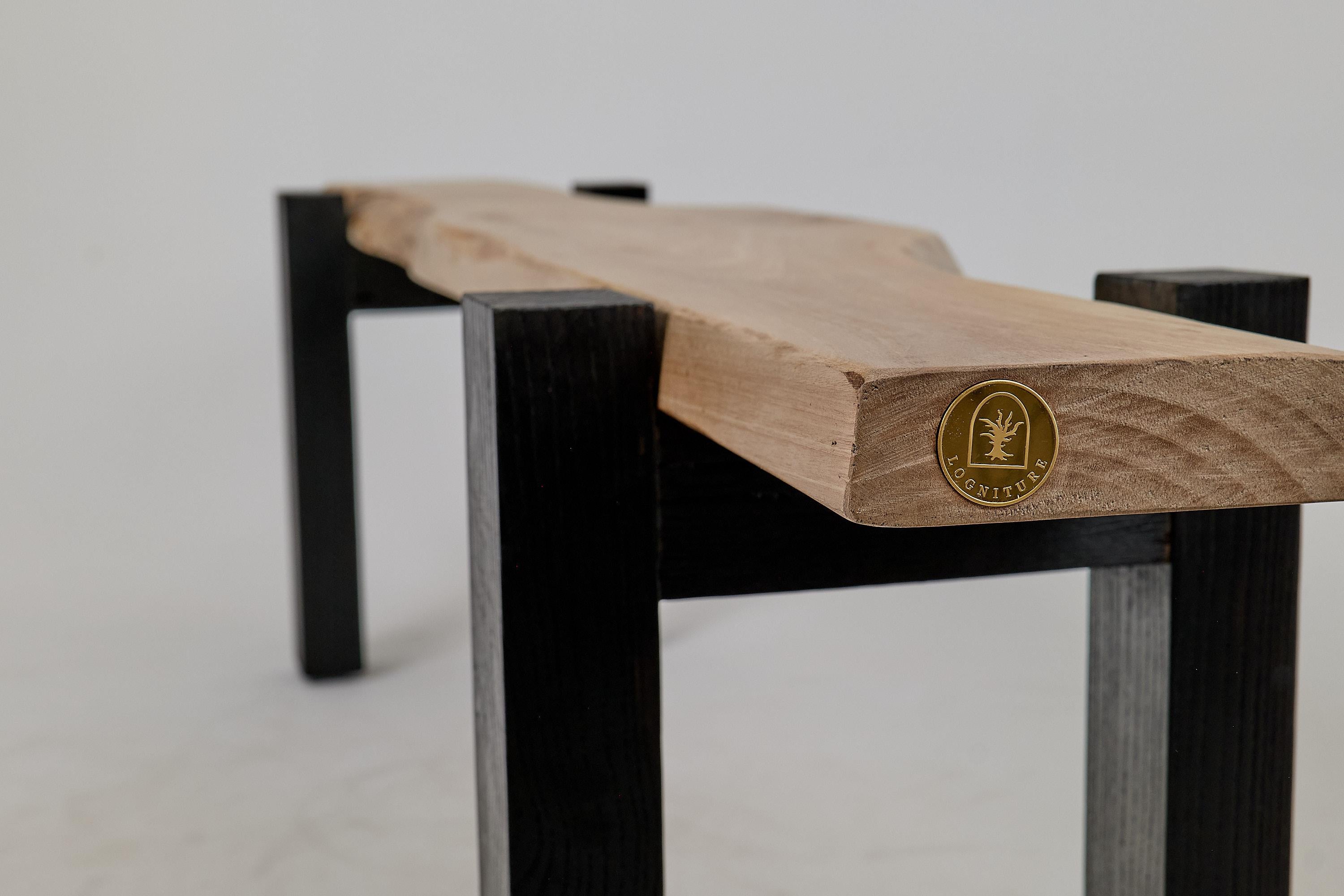 Wood Logniture, Live Edge Walnut & Oak Bench, Wabi-Sabi, Brutalist For Sale