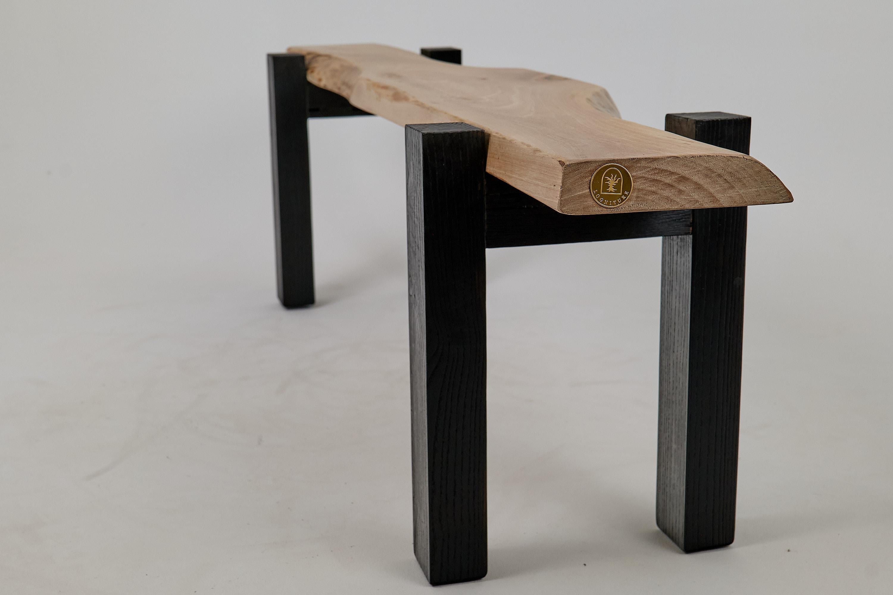 Logniture, Live Edge Walnut & Oak Bench, Wabi-Sabi, Brutalist For Sale 1