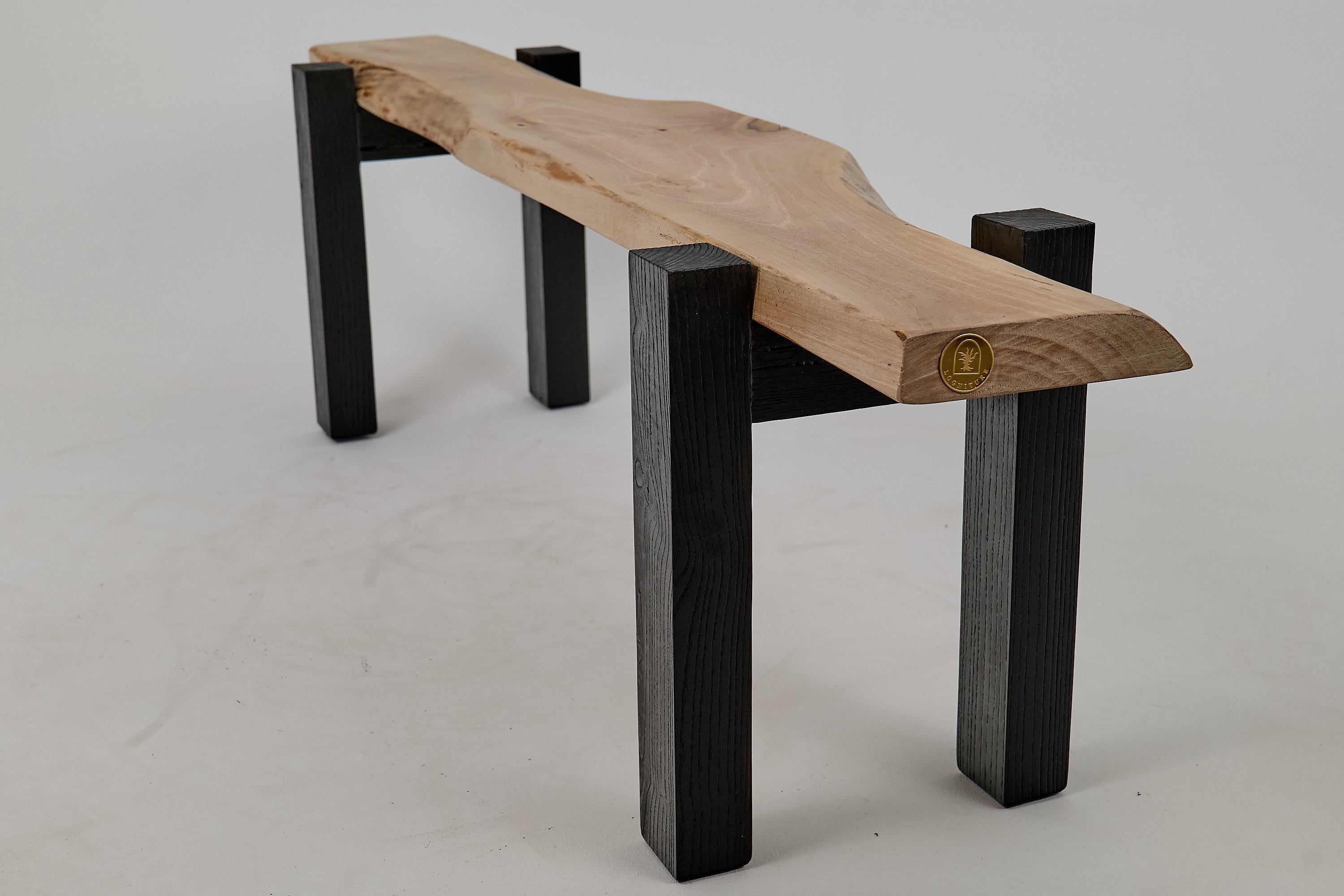 Logniture, Live Edge Walnut & Oak Bench, Wabi-Sabi, Brutalist For Sale 2