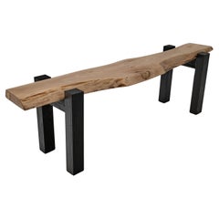 Logniture, panchina in legno di quercia e noce, Wabi-Sabi, Brutalista