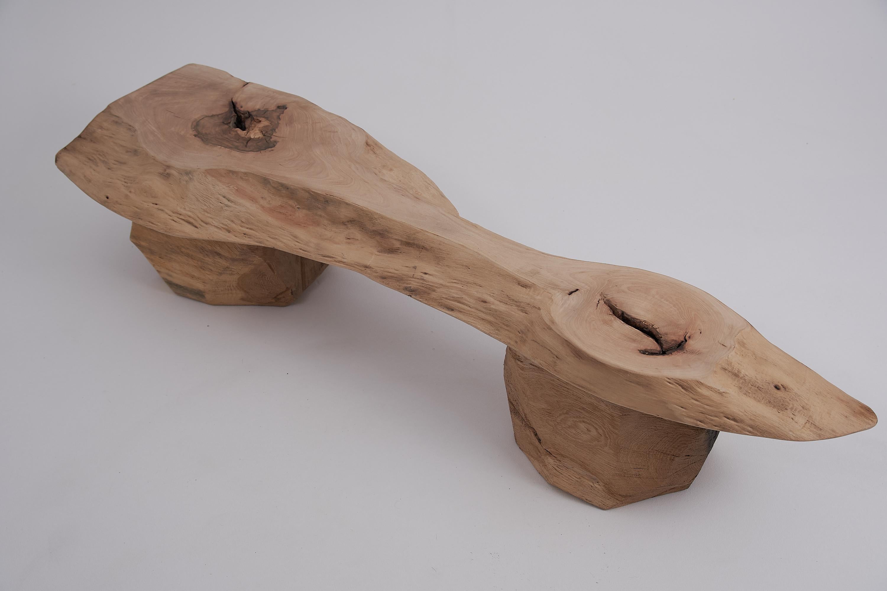 Sculpté Logniture, Live Edge Walnut & Oak Bench, Wabi-Sabi, Brutalist, Log Furniture en vente