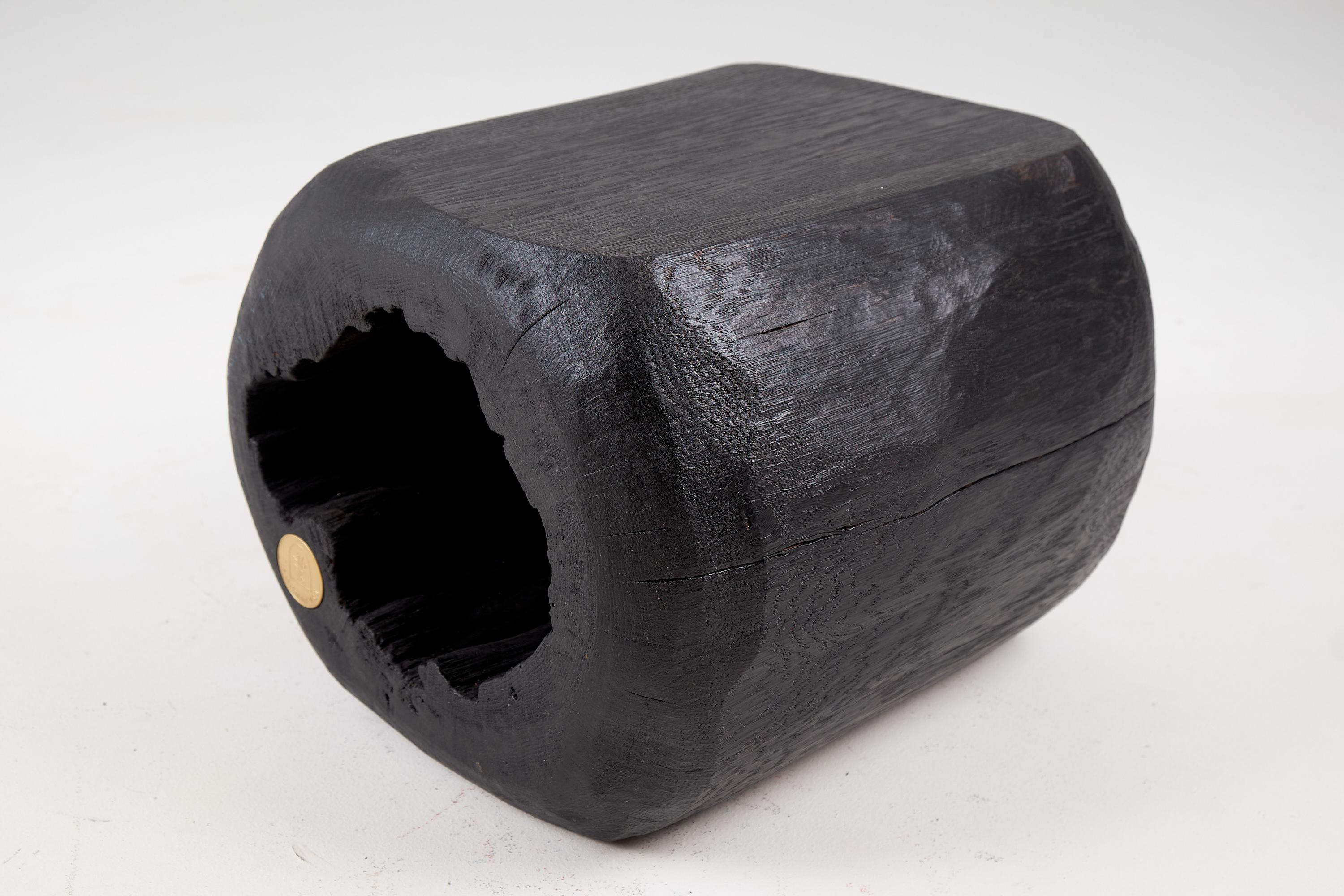 Logniture, Log Furniture, Rustic Side Table, Stool, Burnt Black Oak Wood For Sale 5