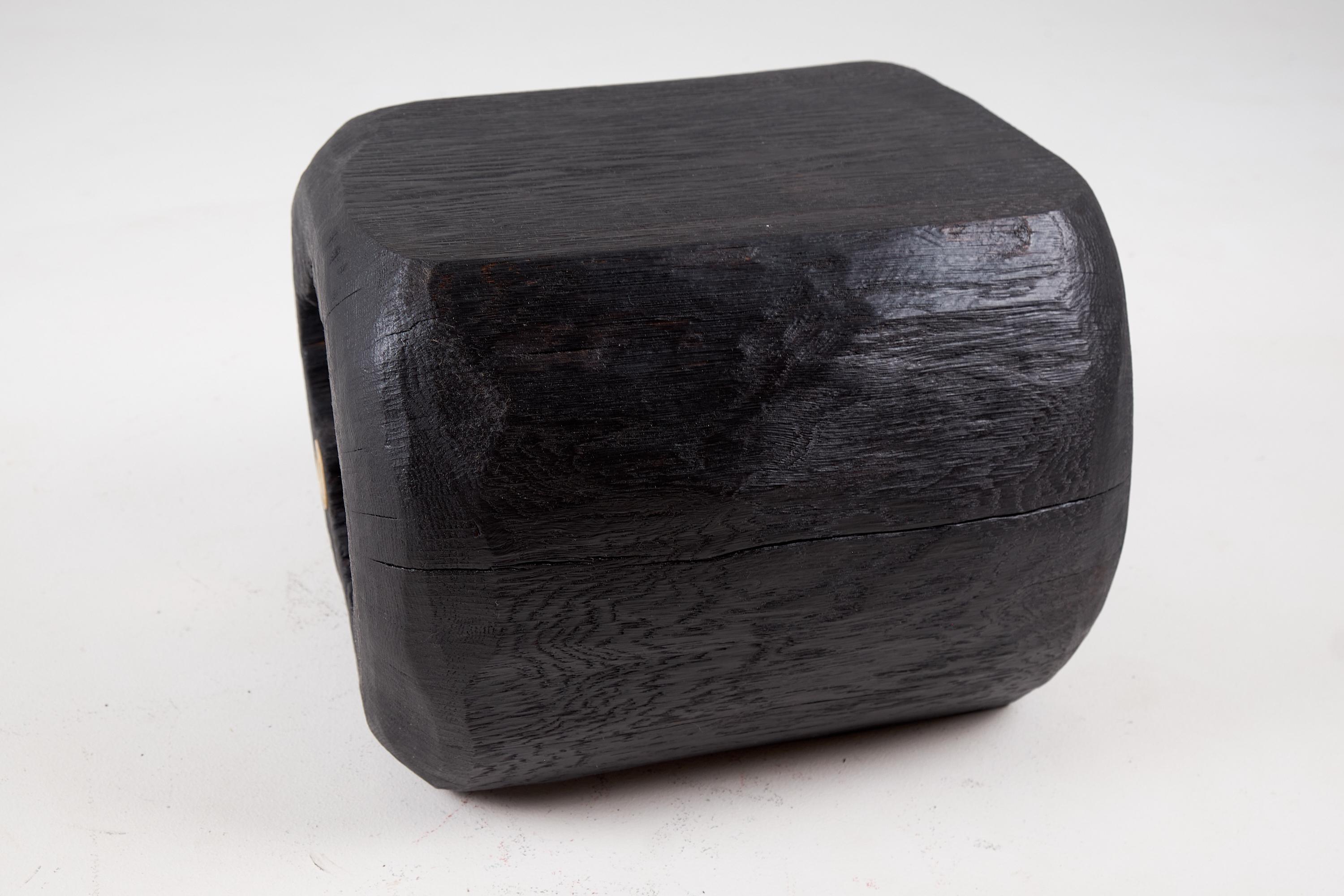 Logniture, Log Furniture, Rustic Side Table, Stool, Burnt Black Oak Wood For Sale 7