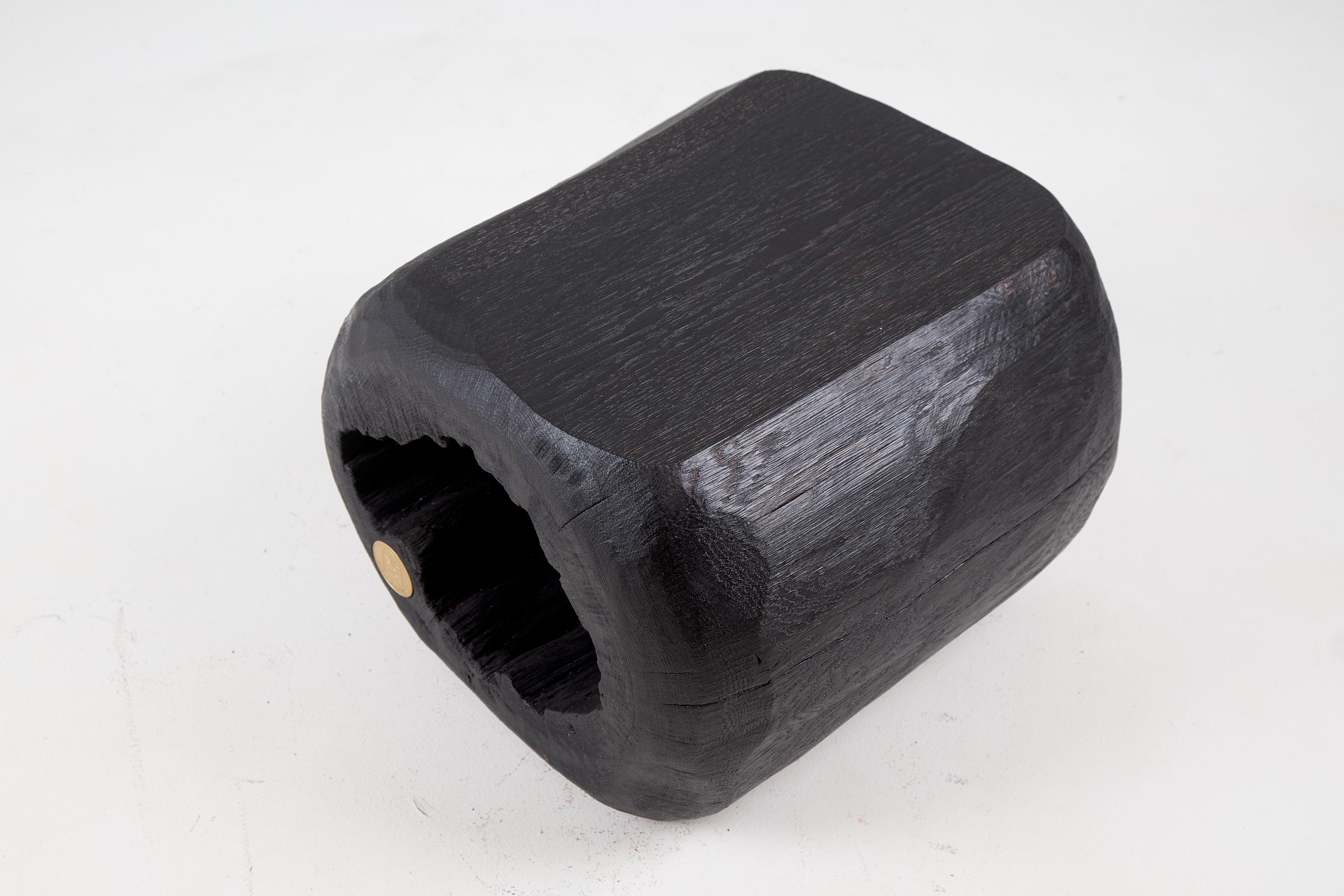 Logniture, Log Furniture, Rustic Side Table, Stool, Burnt Black Oak Wood For Sale 8
