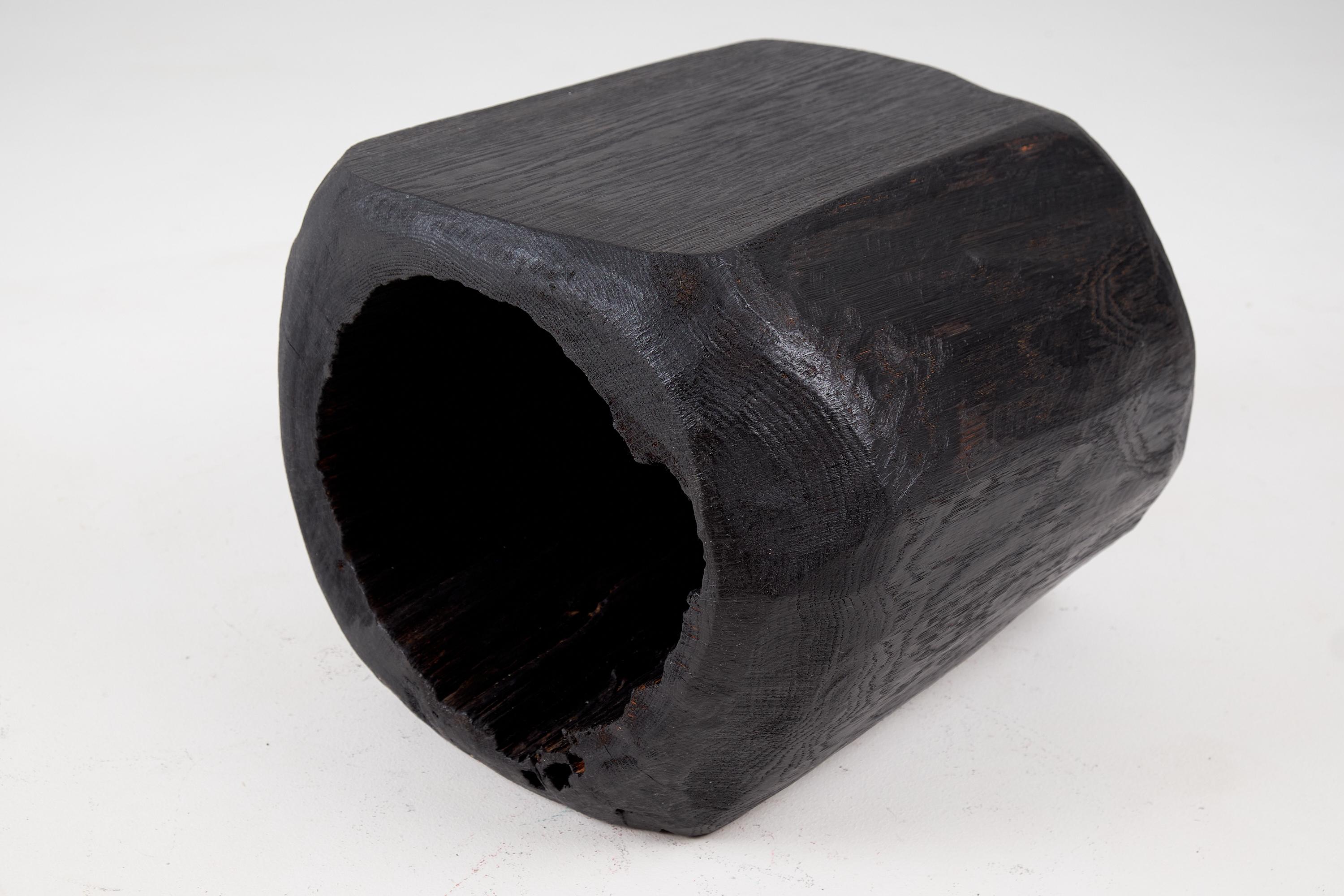 Croatian Logniture, Log Furniture, Rustic Side Table, Stool, Burnt Black Oak Wood For Sale