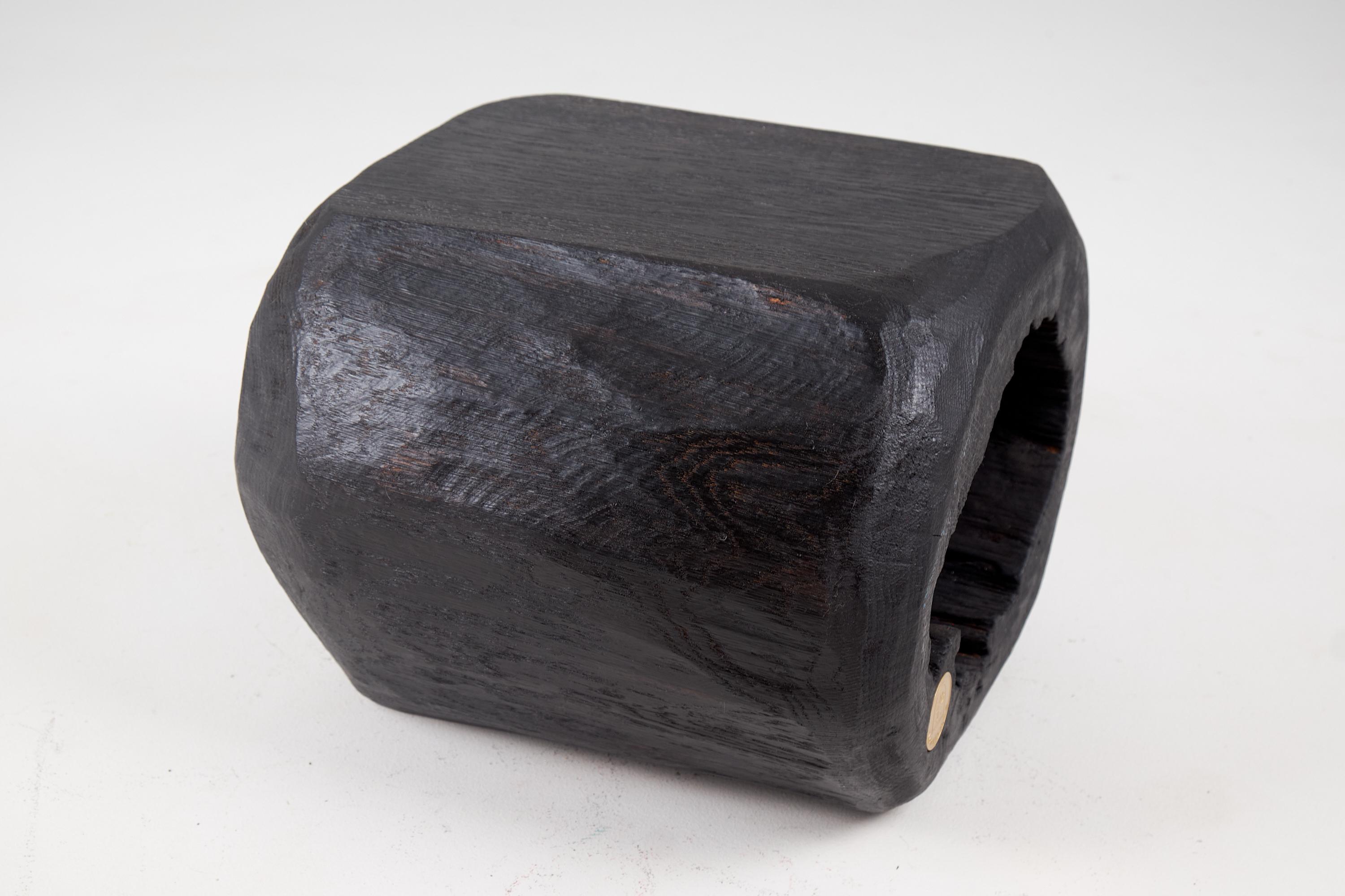 Contemporary Logniture, Log Furniture, Rustic Side Table, Stool, Burnt Black Oak Wood For Sale