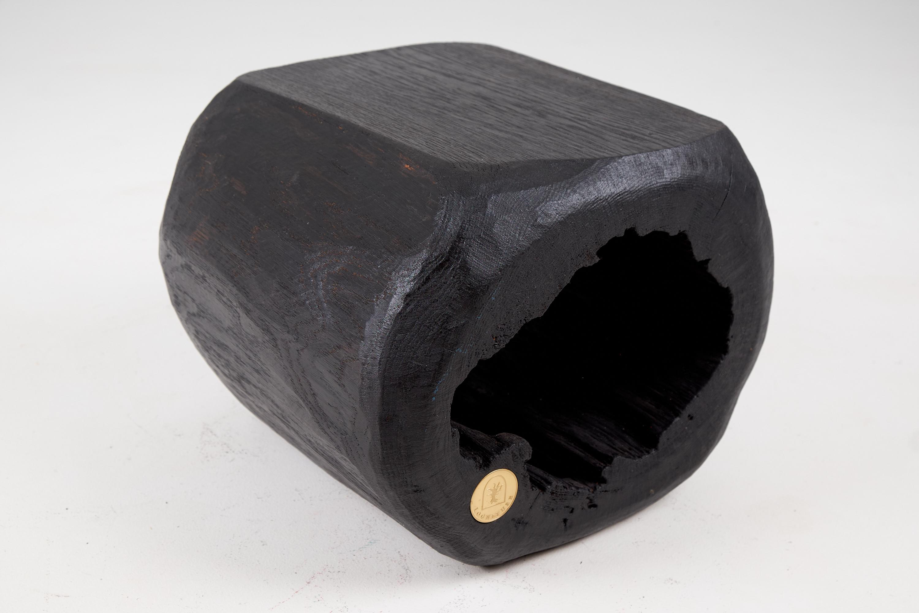 Logniture, Log Furniture, Rustic Side Table, Stool, Burnt Black Oak Wood For Sale 1
