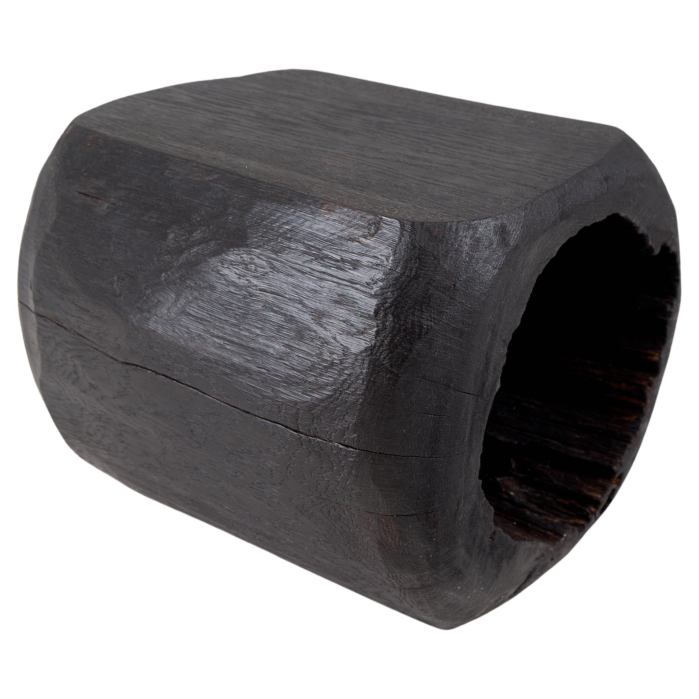 Logniture, meubles en rondins, table d'appoint rustique, tabouret, en bois de Oak Wood noir brûlé
