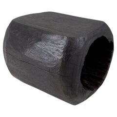 Logniture, Blockmöbel, Rustikaler Beistelltisch, Hocker, Gebrannte Schwarze Eiche Wood
