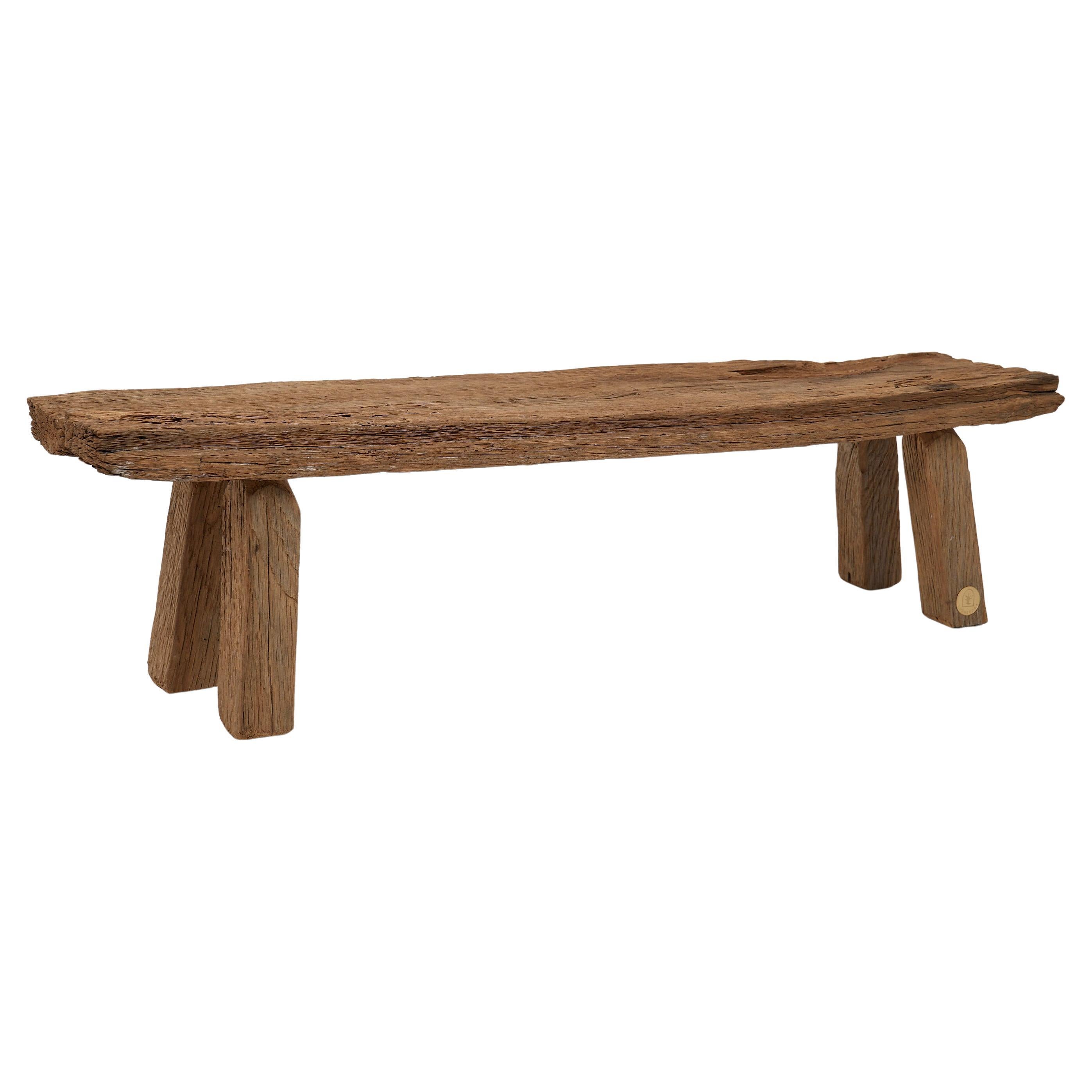 Logniture, Reclaimed Oak Wood Brutalist Bench, Natural and Eco Friendly