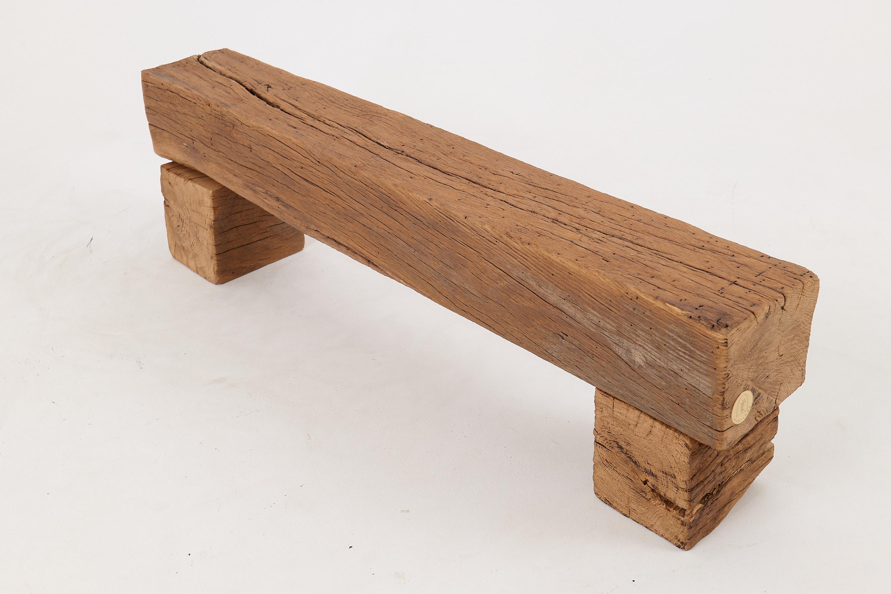 Logniture, Reclaimed Oak Wood Brutalist Bench, Natural and Eco Friendly For Sale 4