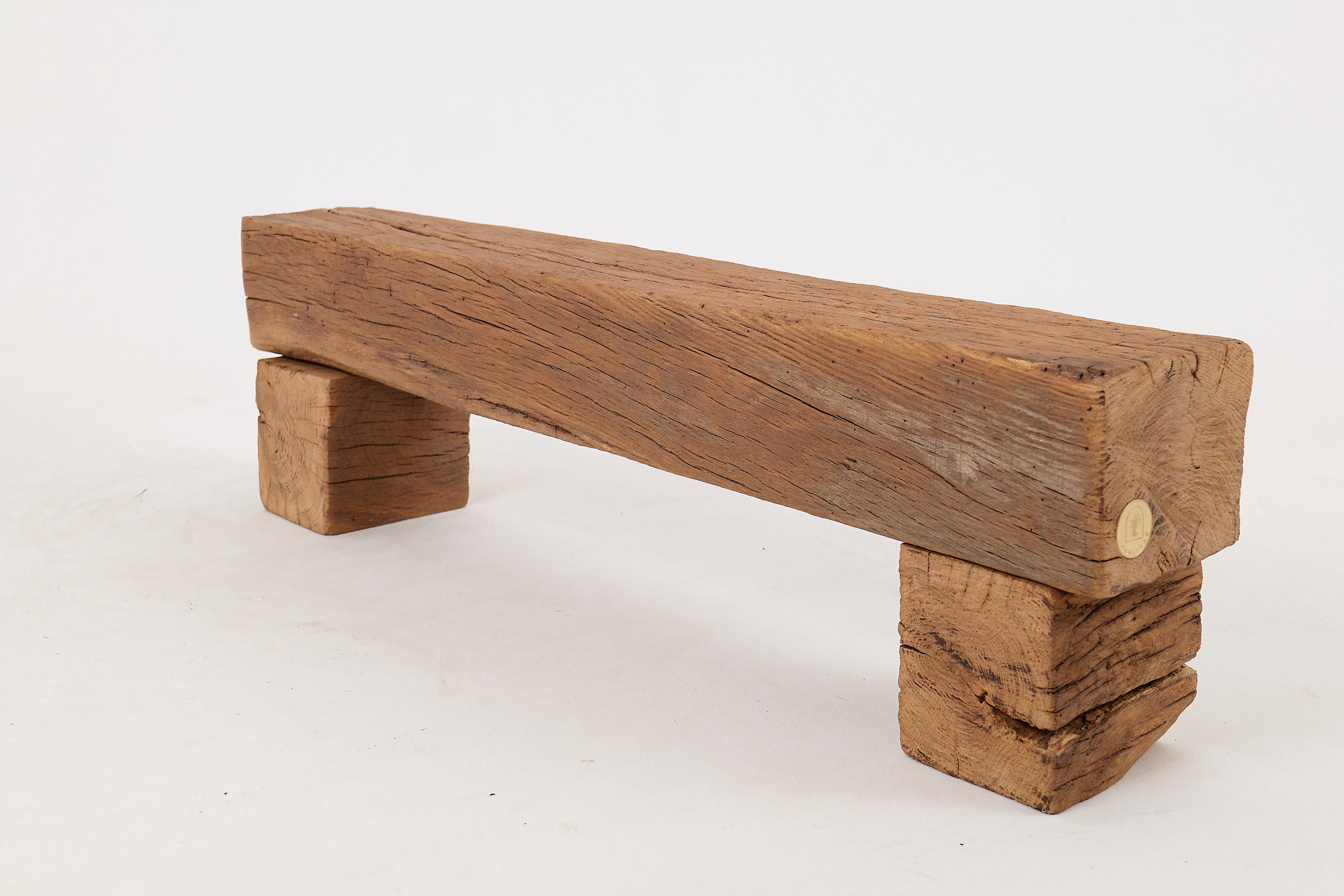 Logniture, Reclaimed Oak Wood Brutalist Bench, Natural and Eco Friendly For Sale 5
