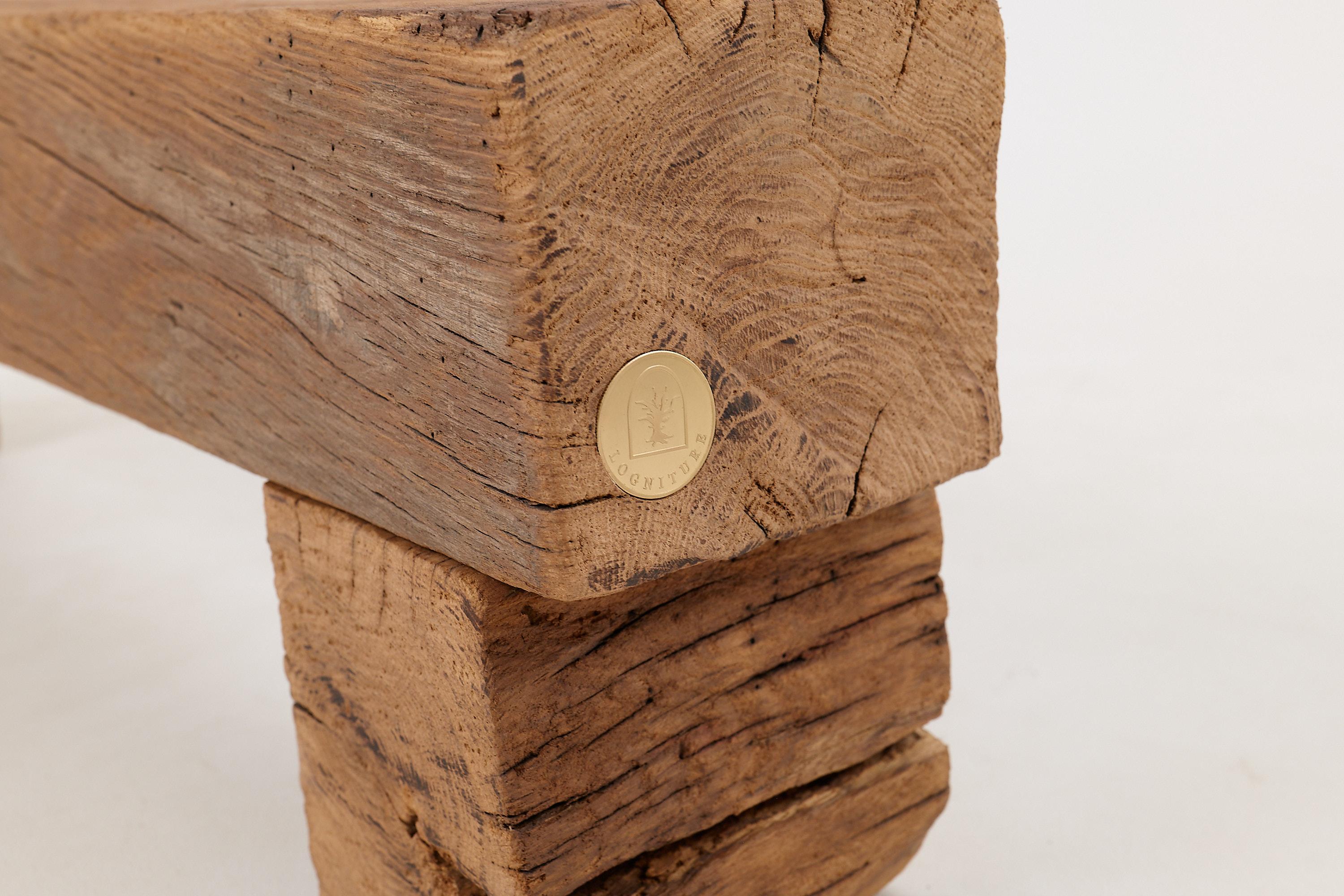 Logniture, Reclaimed Oak Wood Brutalist Bench, Natural and Eco Friendly For Sale 6