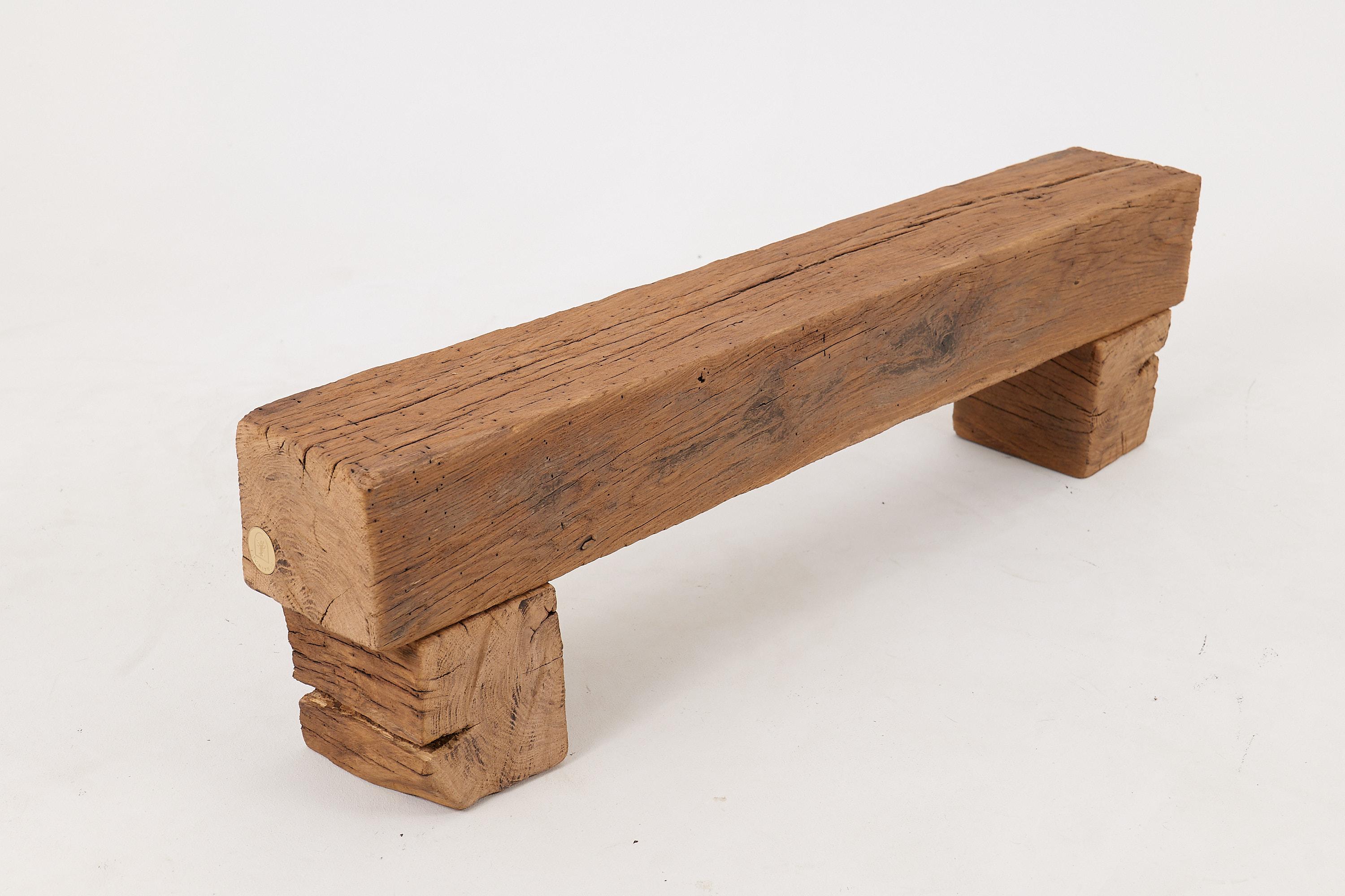 Logniture, Reclaimed Oak Wood Brutalist Bench, Natural and Eco Friendly For Sale 7
