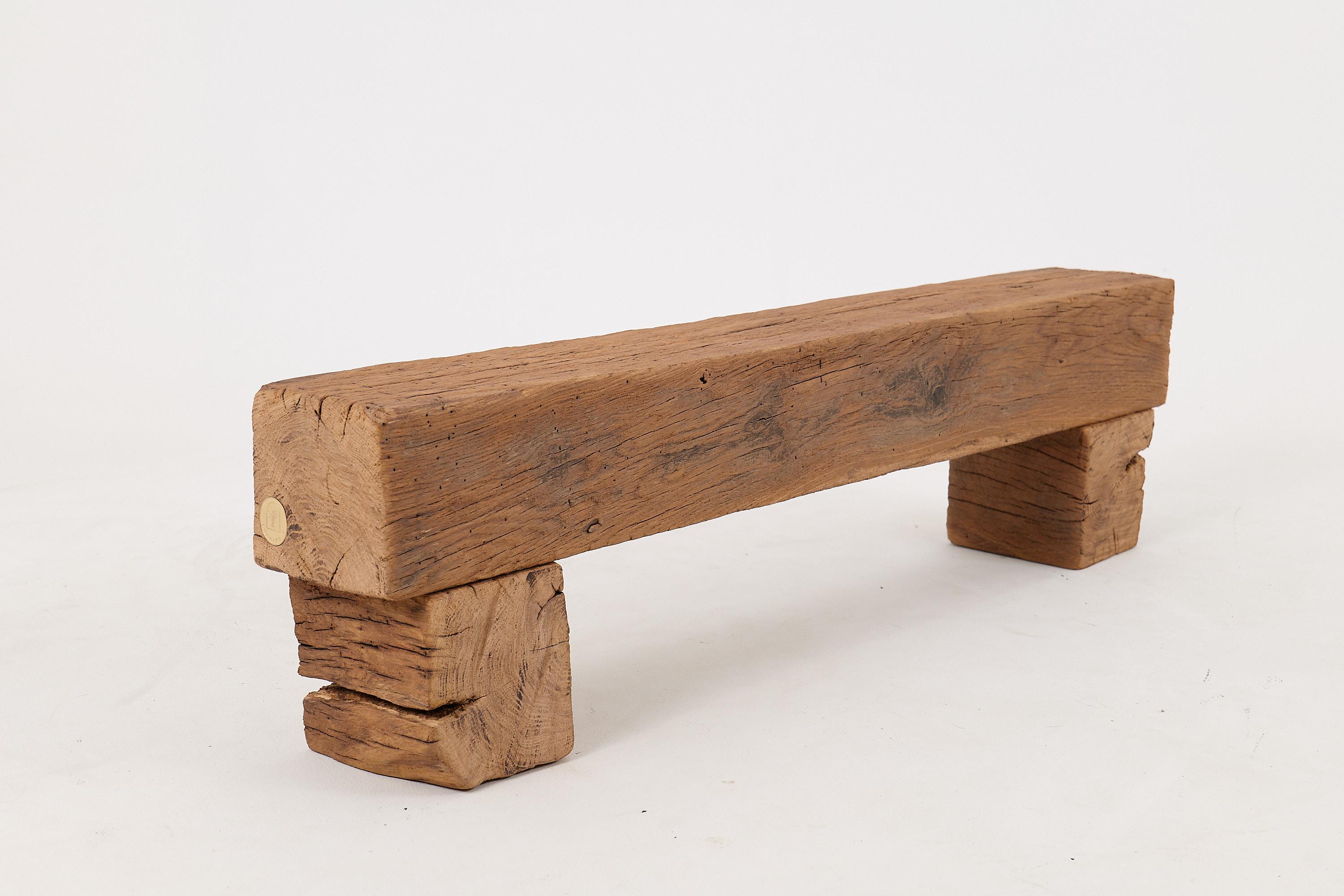Logniture, Reclaimed Oak Wood Brutalist Bench, Natural and Eco Friendly For Sale 8
