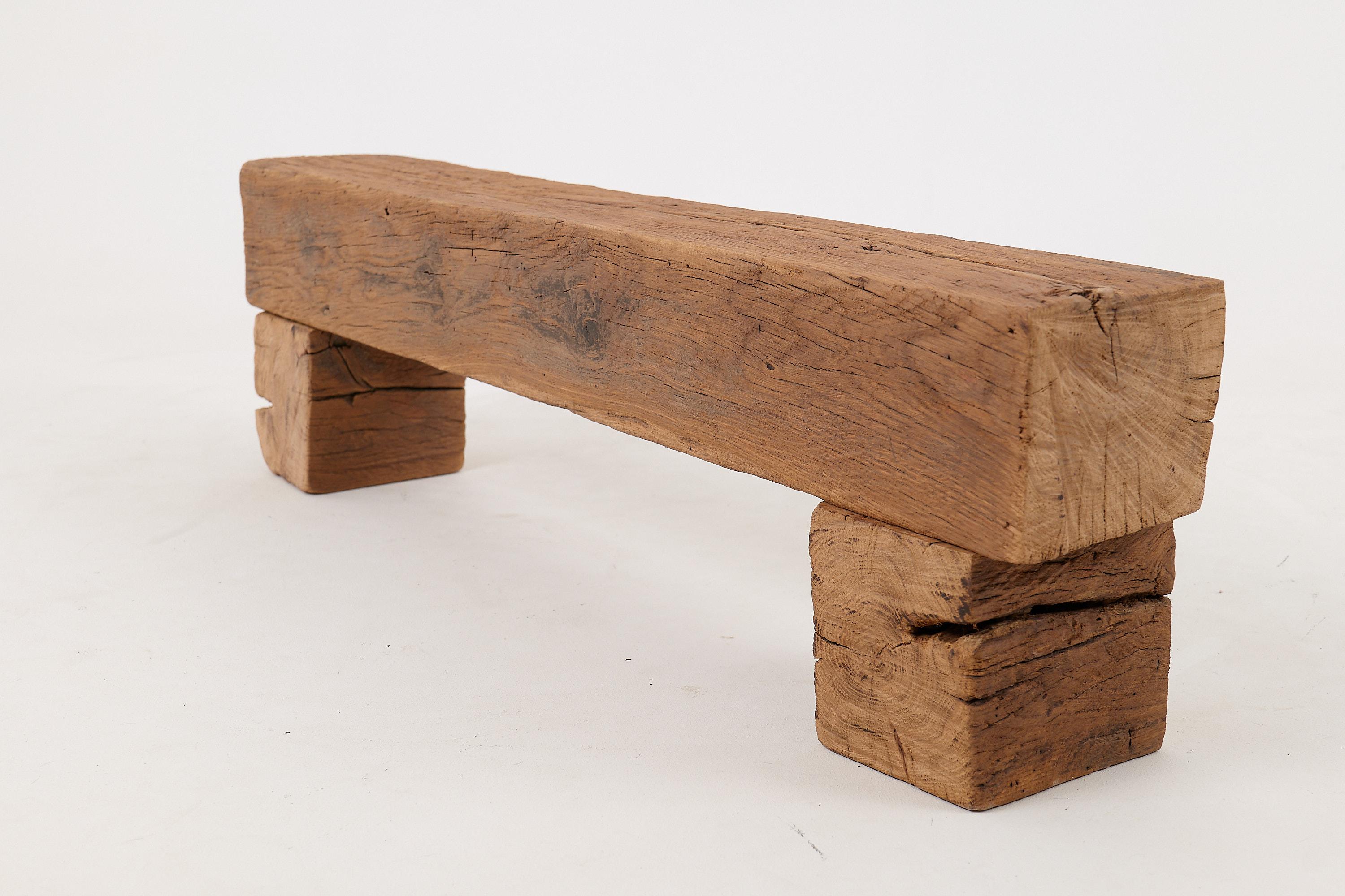 Carved Logniture, Reclaimed Oak Wood Brutalist Bench, Natural and Eco Friendly For Sale