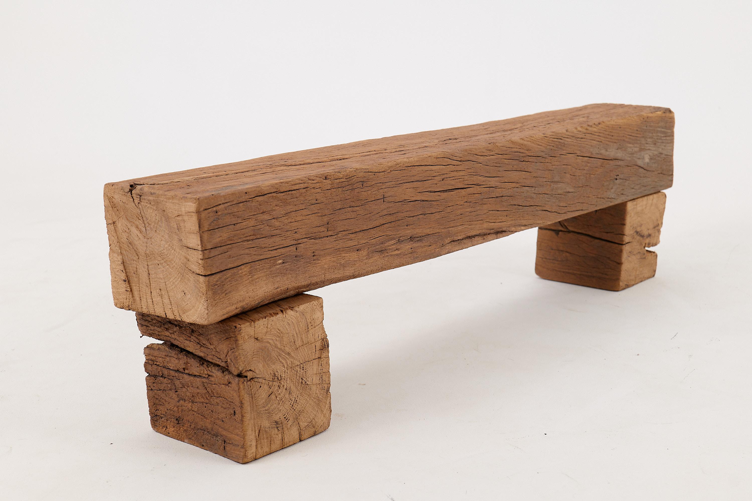 Contemporary Logniture, Reclaimed Oak Wood Brutalist Bench, Natural and Eco Friendly For Sale