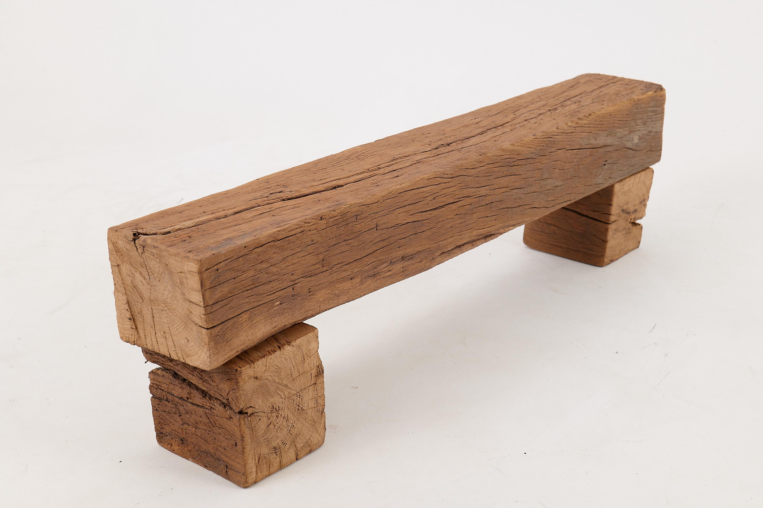 Logniture, Reclaimed Oak Wood Brutalist Bench, Natural and Eco Friendly For Sale 1