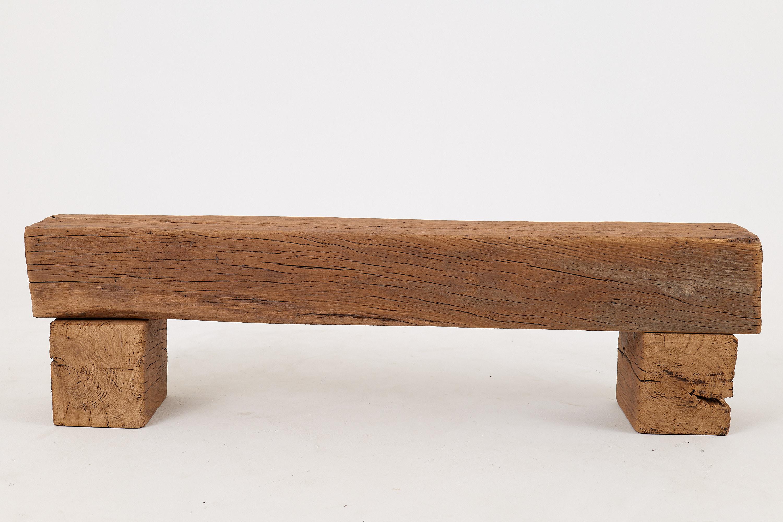 Logniture, Reclaimed Oak Wood Brutalist Bench, Natural and Eco Friendly For Sale 2