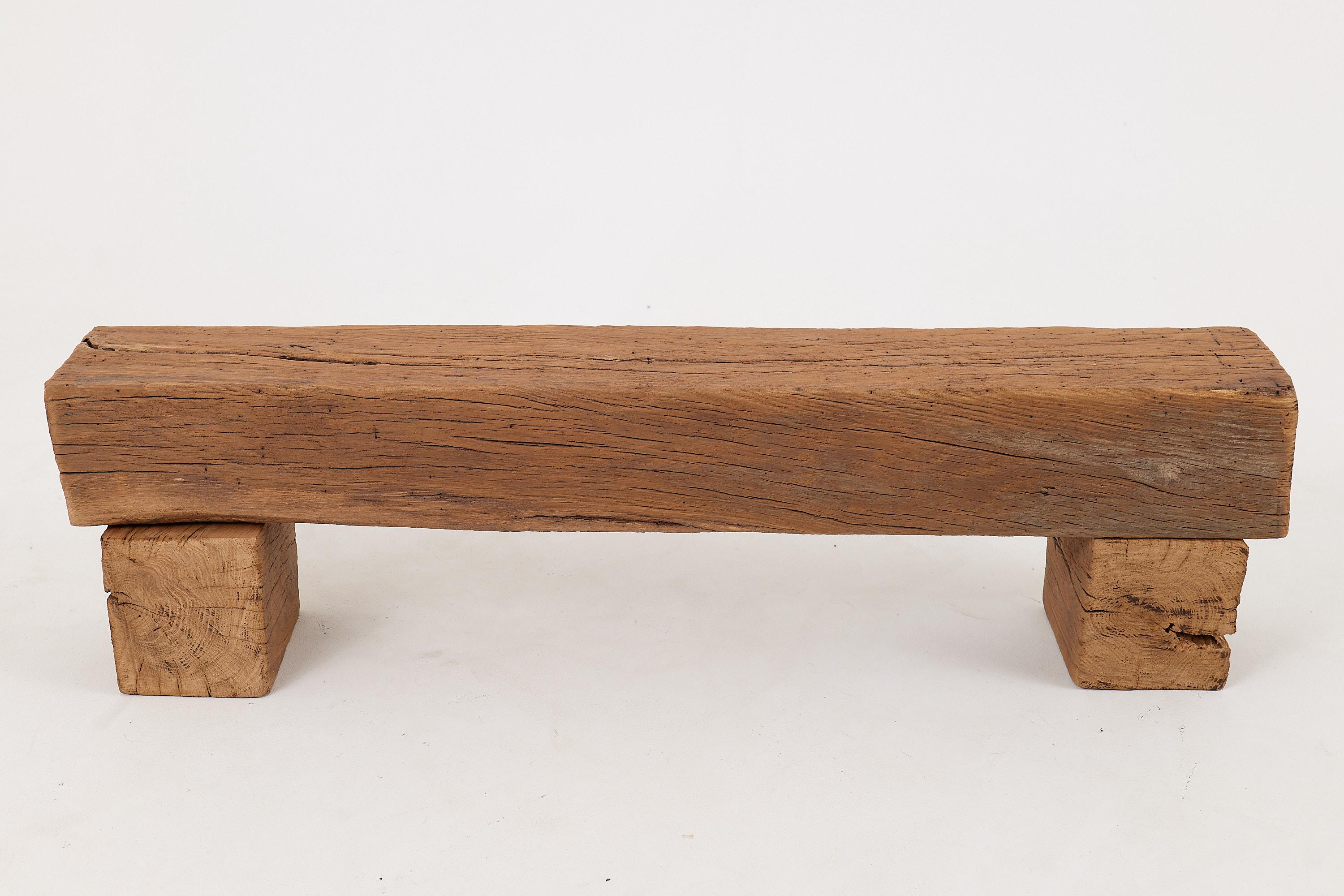 Logniture, Reclaimed Oak Wood Brutalist Bench, Natural and Eco Friendly For Sale 3