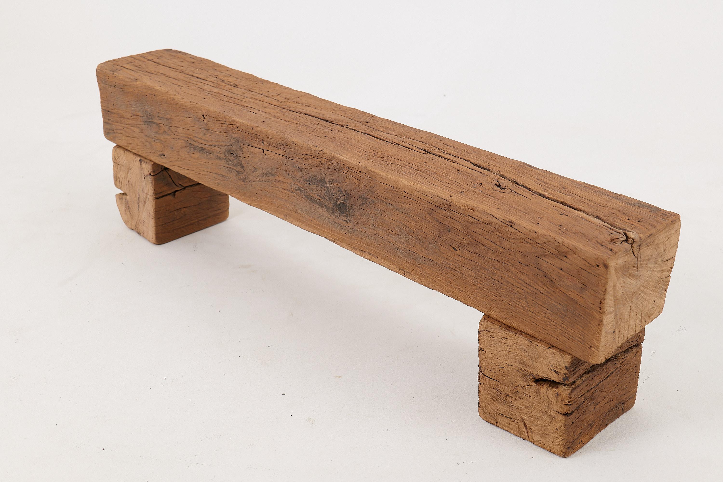 Logniture, Reclaimed Oak Wood Brutalist Bench, Natural and Eco Friendly For Sale