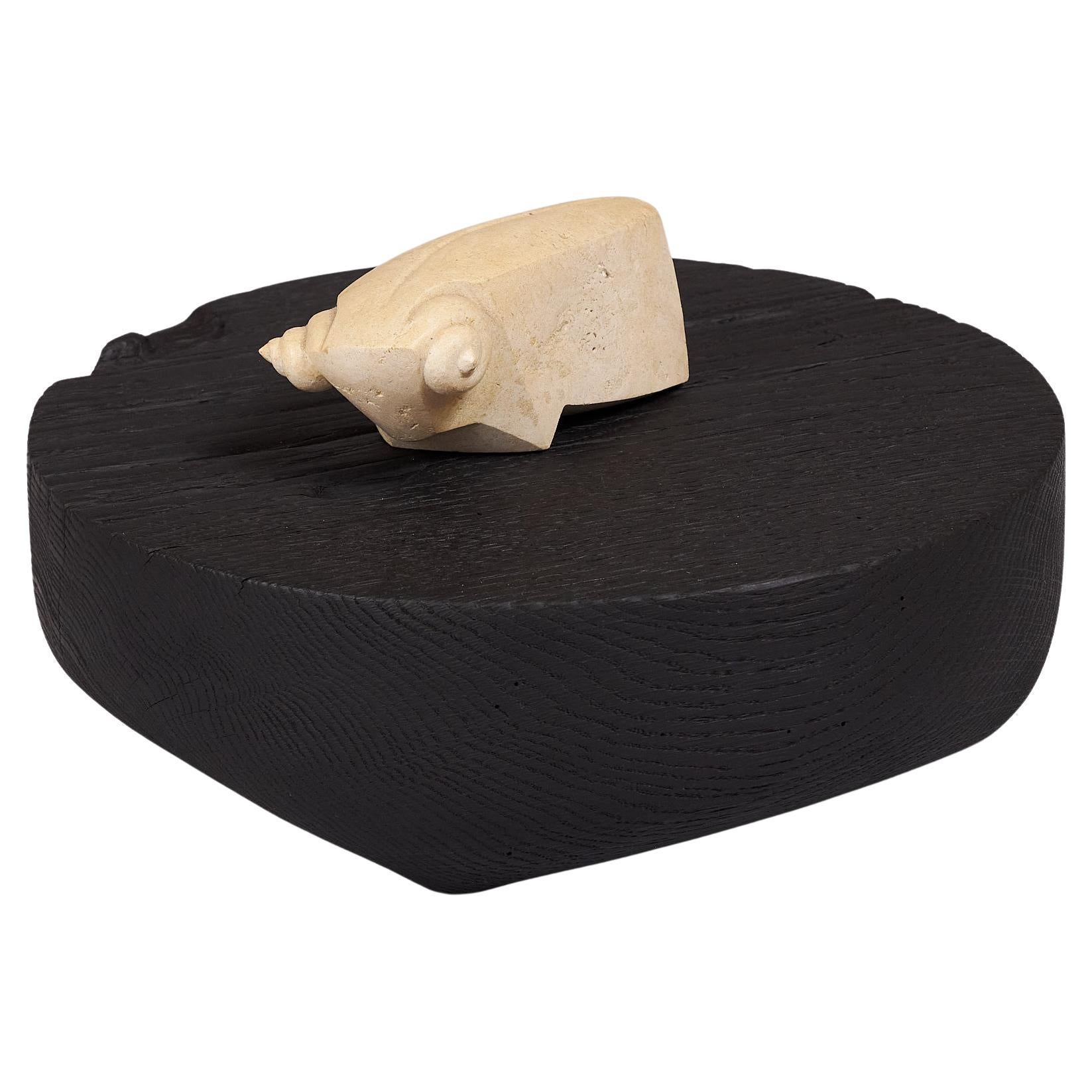 Black Top HandCarved Oak Side Table, ERIK GUSTAFSON For Sale at 1stDibs