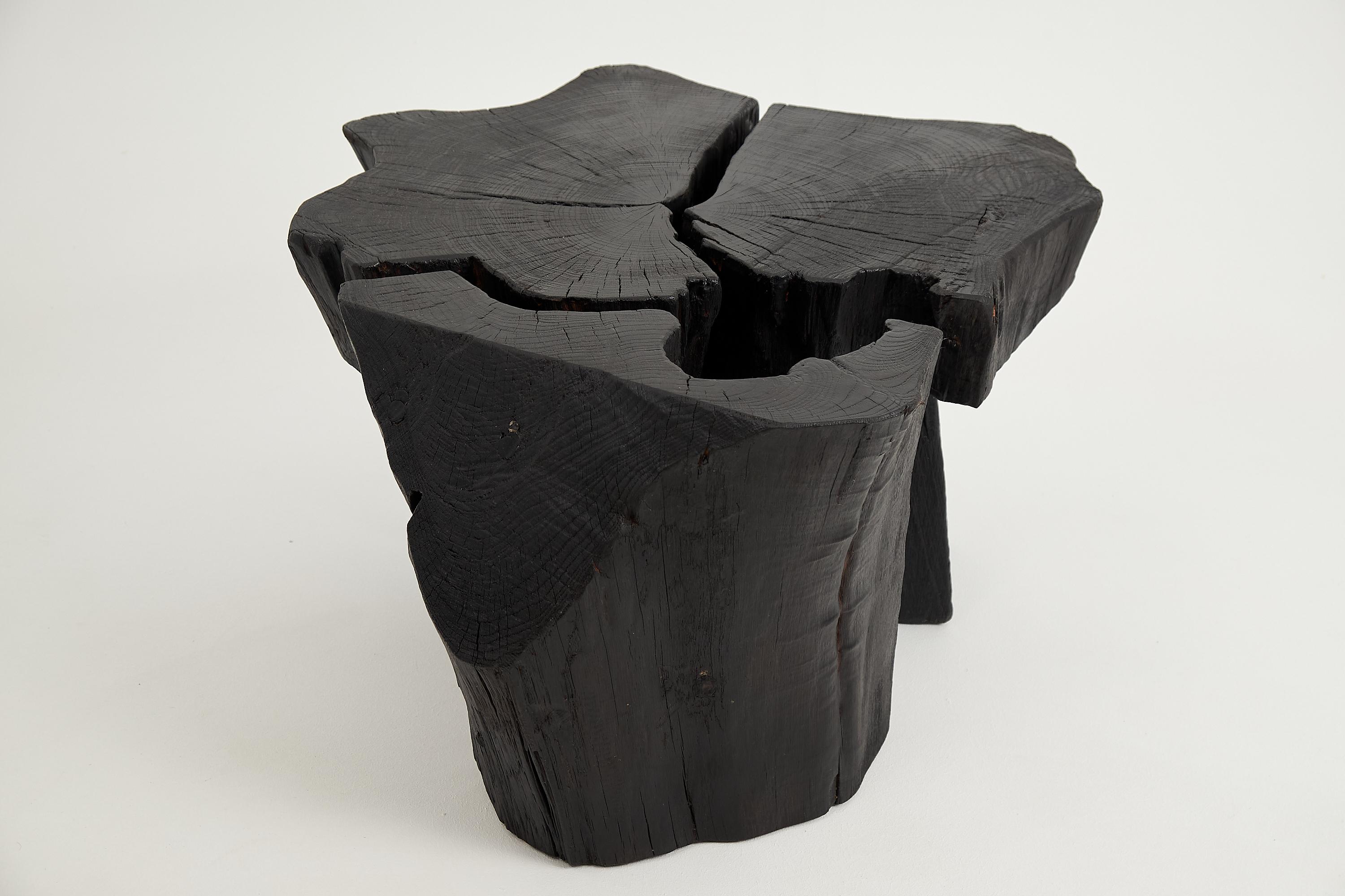 Logniture, Table basse rustique sculpturale, Bois de Oak Oak noir brûlé, Unique en vente 3