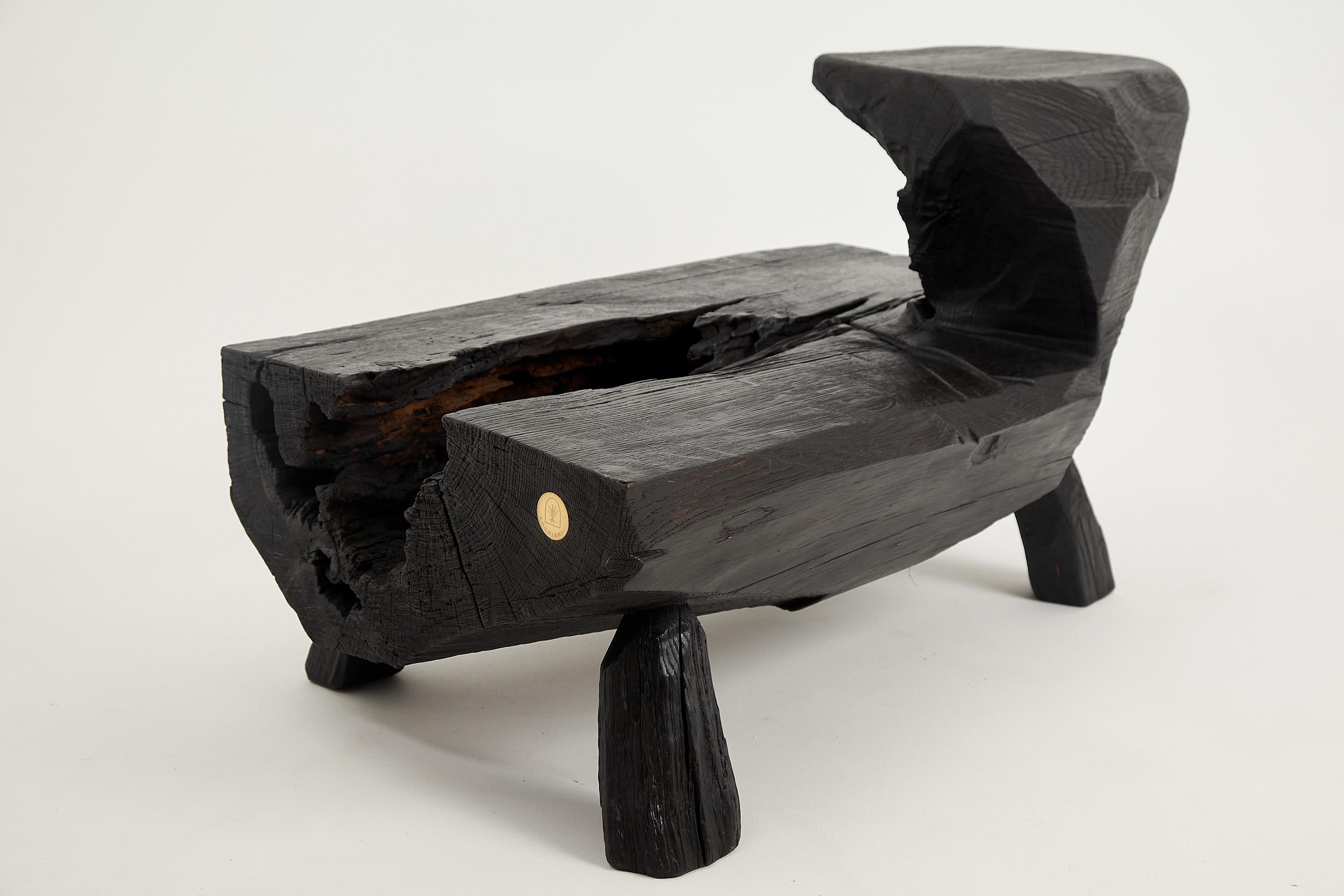 Logniture, Table basse rustique sculpturale, Bois de Oak Oak noir brûlé, Unique en vente 4