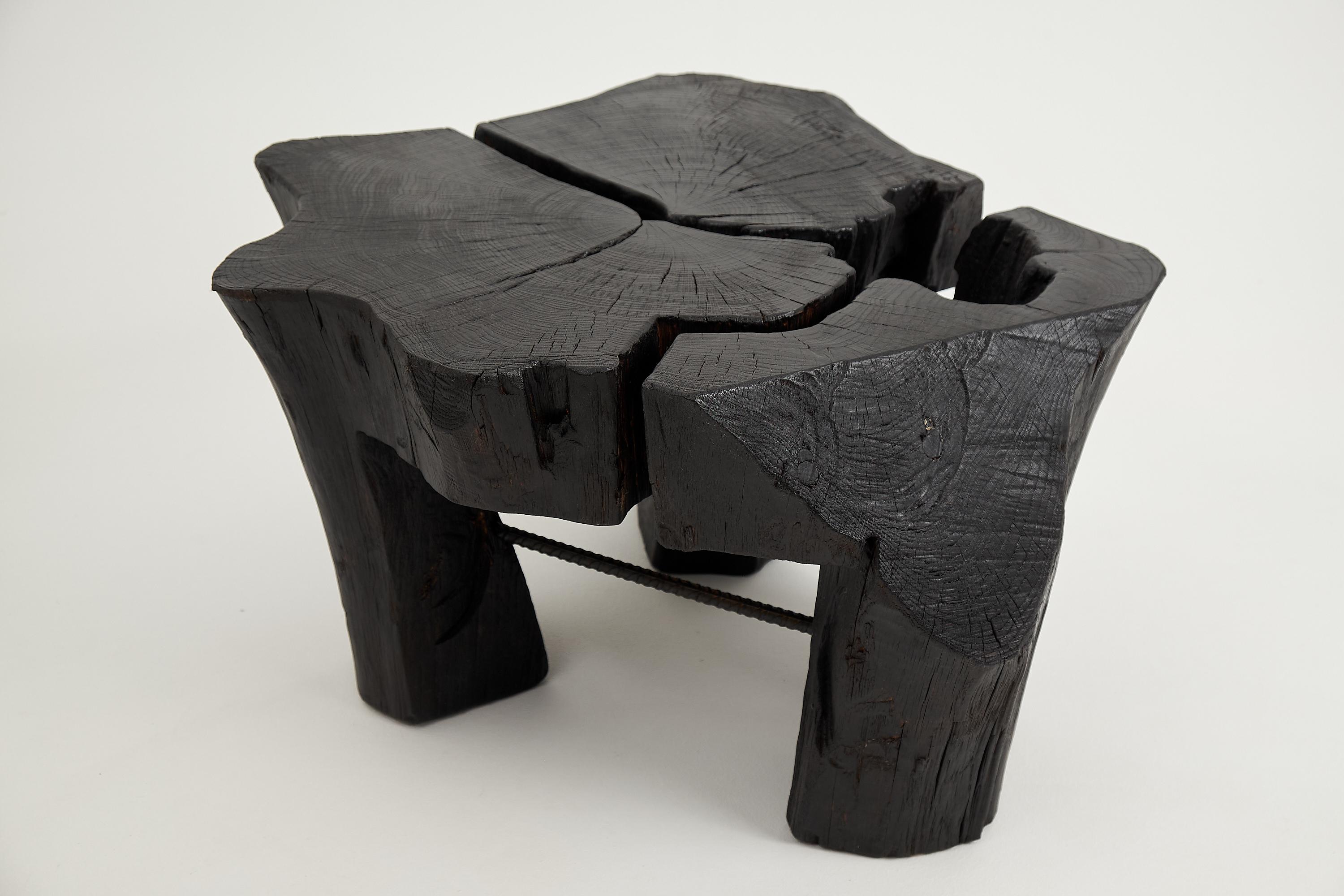 Logniture, Table basse rustique sculpturale, Bois de Oak Oak noir brûlé, Unique en vente 5