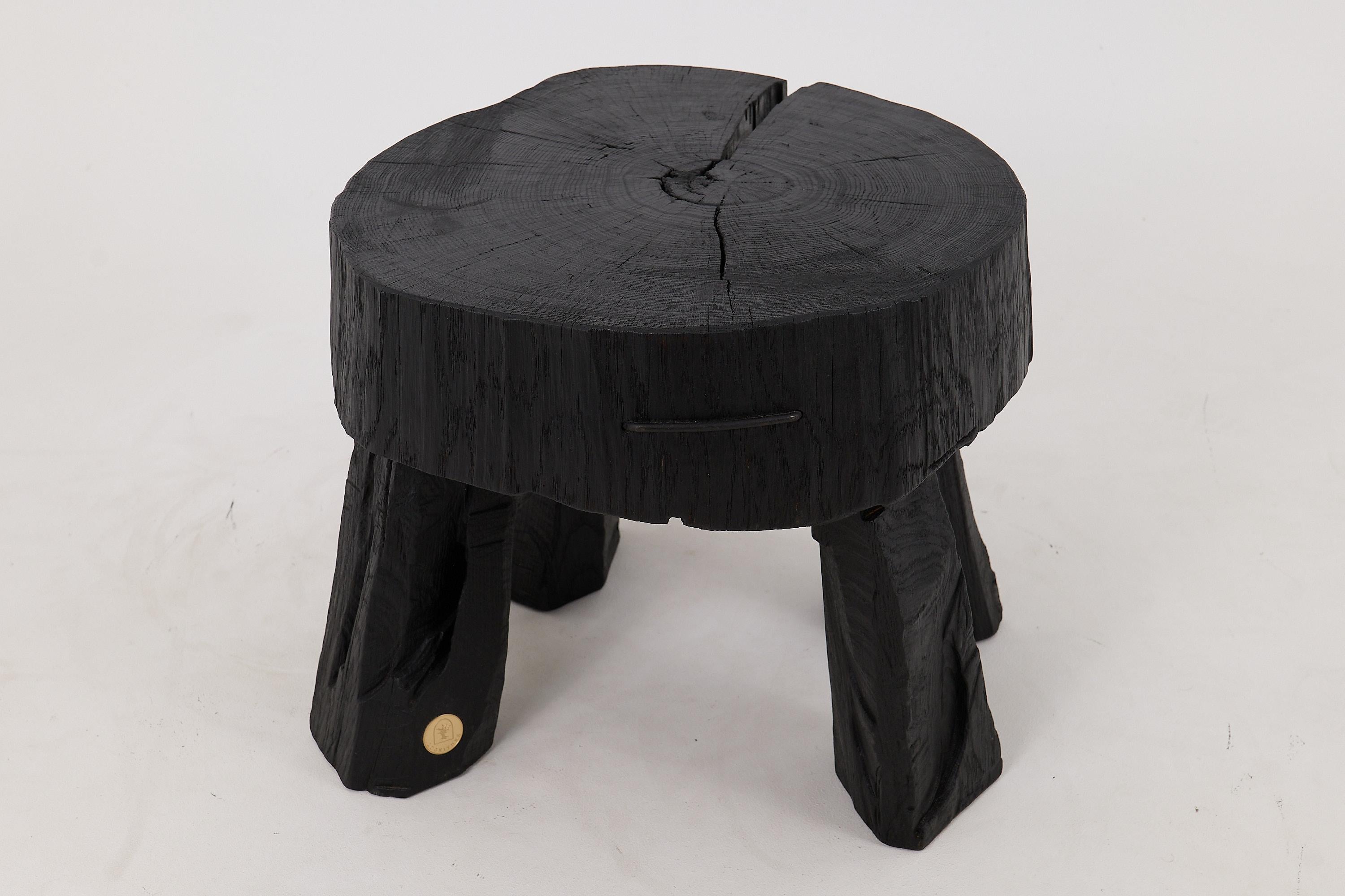 Logniture, Rustic Sculptural Coffee Table, Burnt Black Oak Wood, Unique For Sale 5