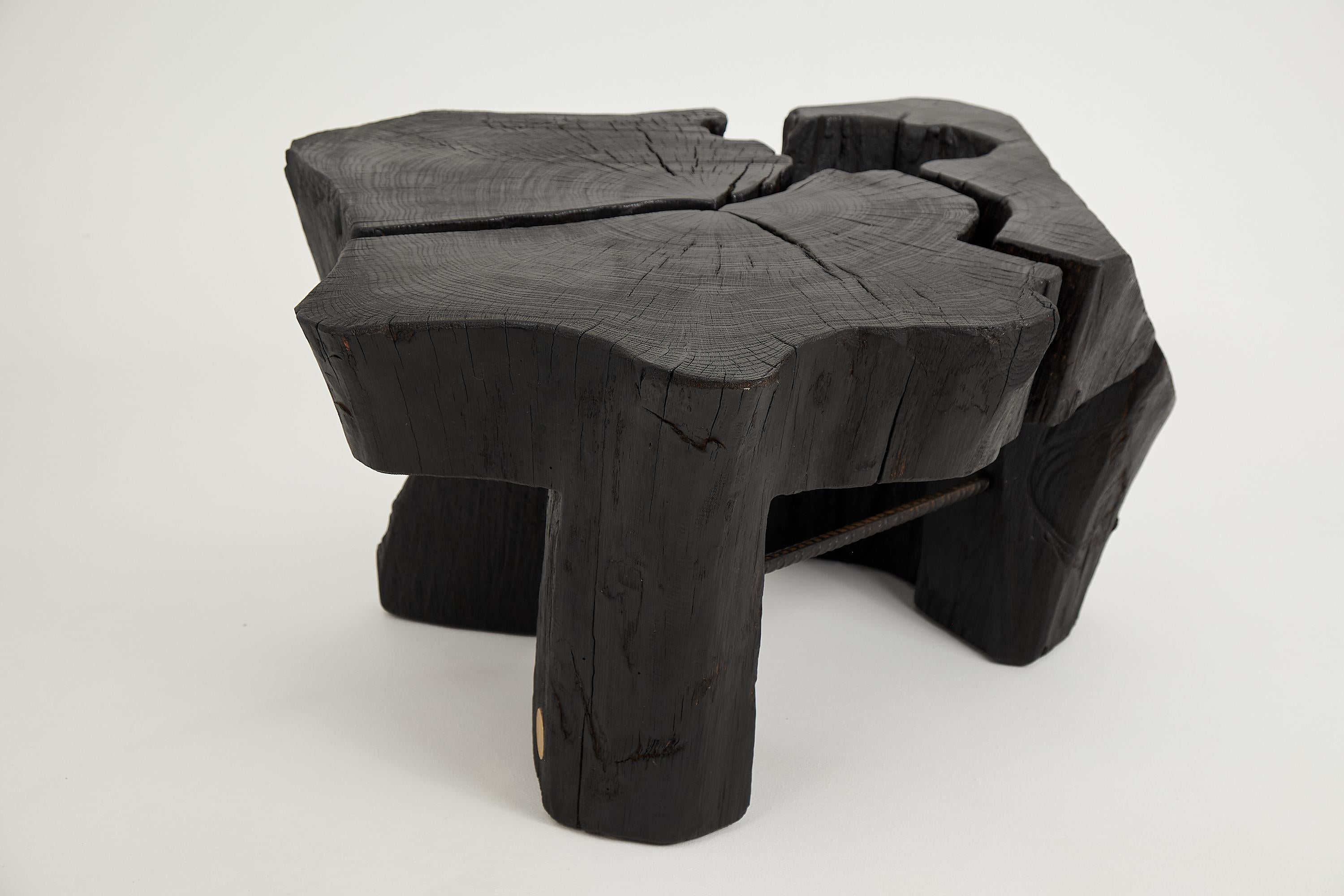 Logniture, Table basse rustique sculpturale, Bois de Oak Oak noir brûlé, Unique en vente 7