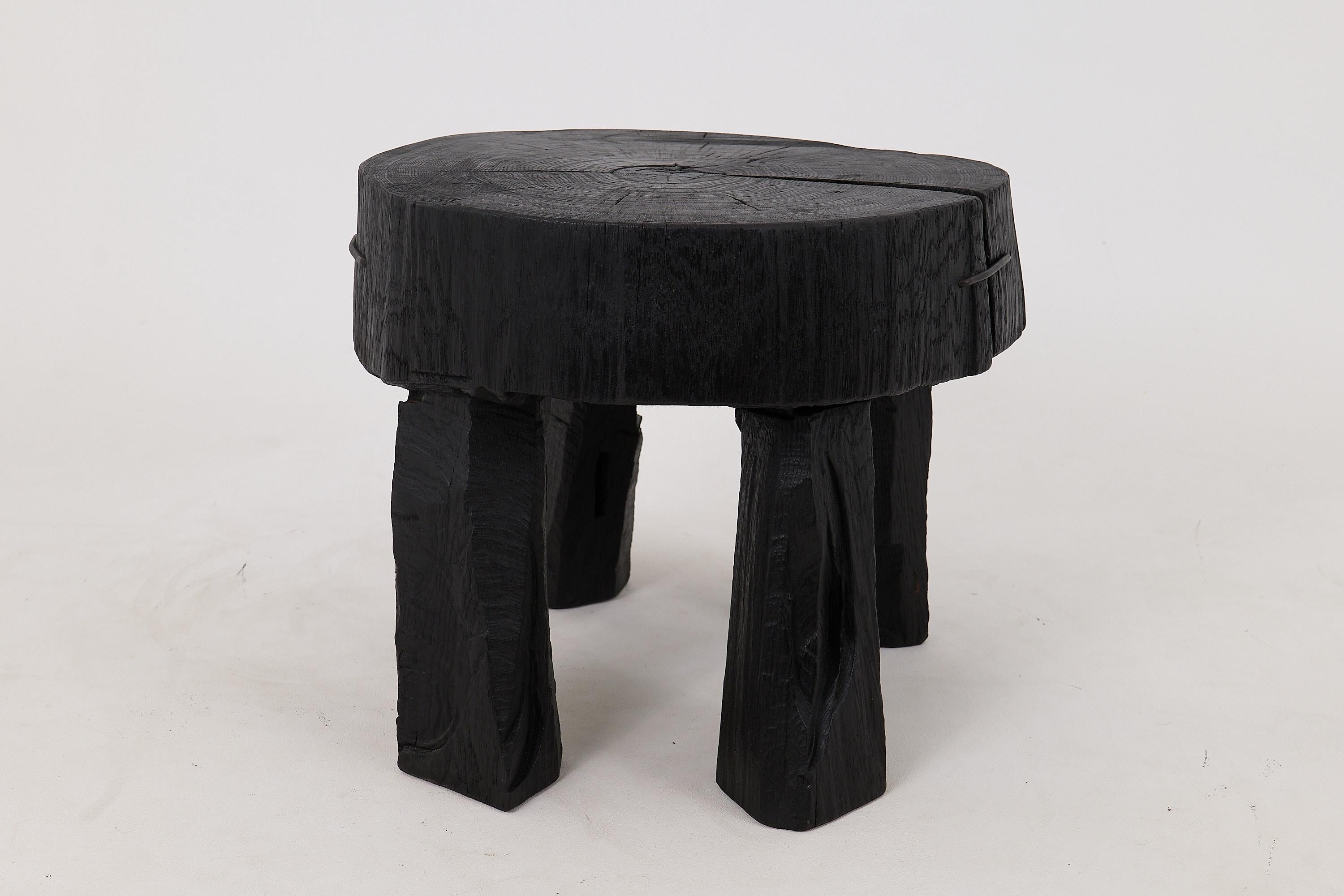 Logniture, Rustic Sculptural Coffee Table, Burnt Black Oak Wood, Unique For Sale 7