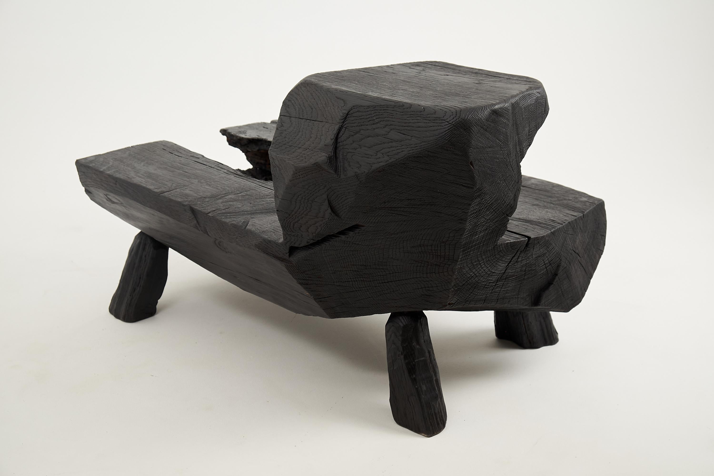 Logniture, Table basse rustique sculpturale, Bois de Oak Oak noir brûlé, Unique en vente 8