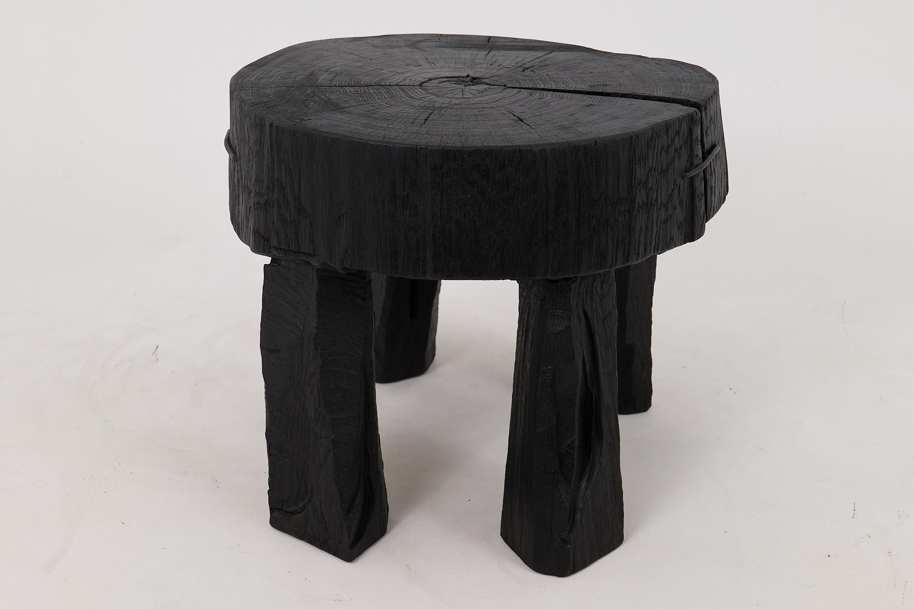 Logniture, Rustic Sculptural Coffee Table, Burnt Black Oak Wood, Unique For Sale 9