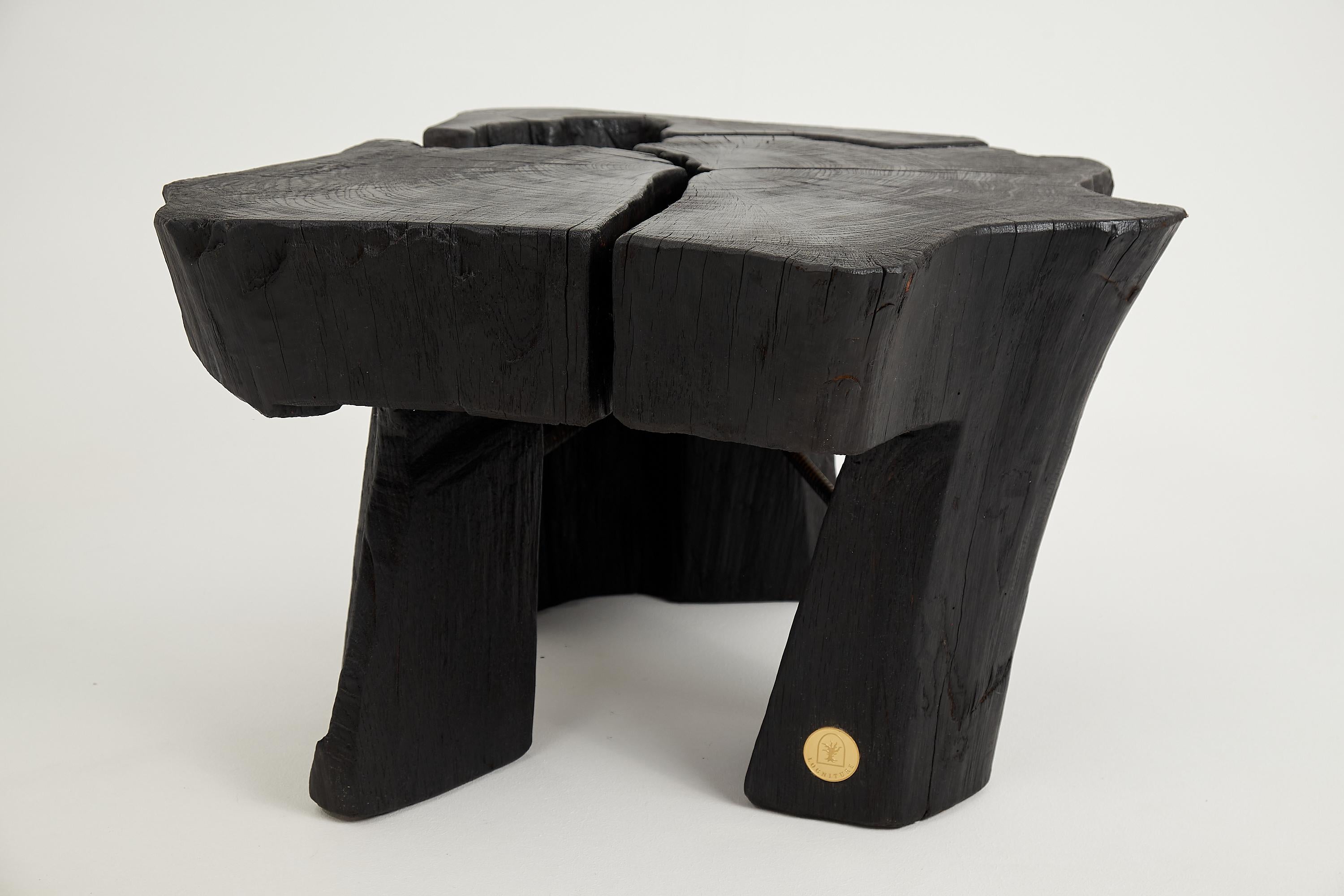 Logniture, Table basse rustique sculpturale, Bois de Oak Oak noir brûlé, Unique en vente 12