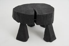 Sculptural Coffee Table, Side Table, Rustic, Burnt Wood, Black, Oak Logniture