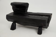 Logniture, Mesa de centro escultórica rústica, Madera de roble negro quemado, Única