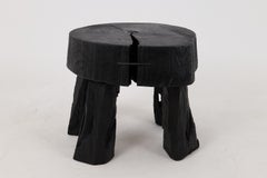 Rustic Sculptural Coffee Table, Burnt Oak Wood, Handmade, Black, Logniture