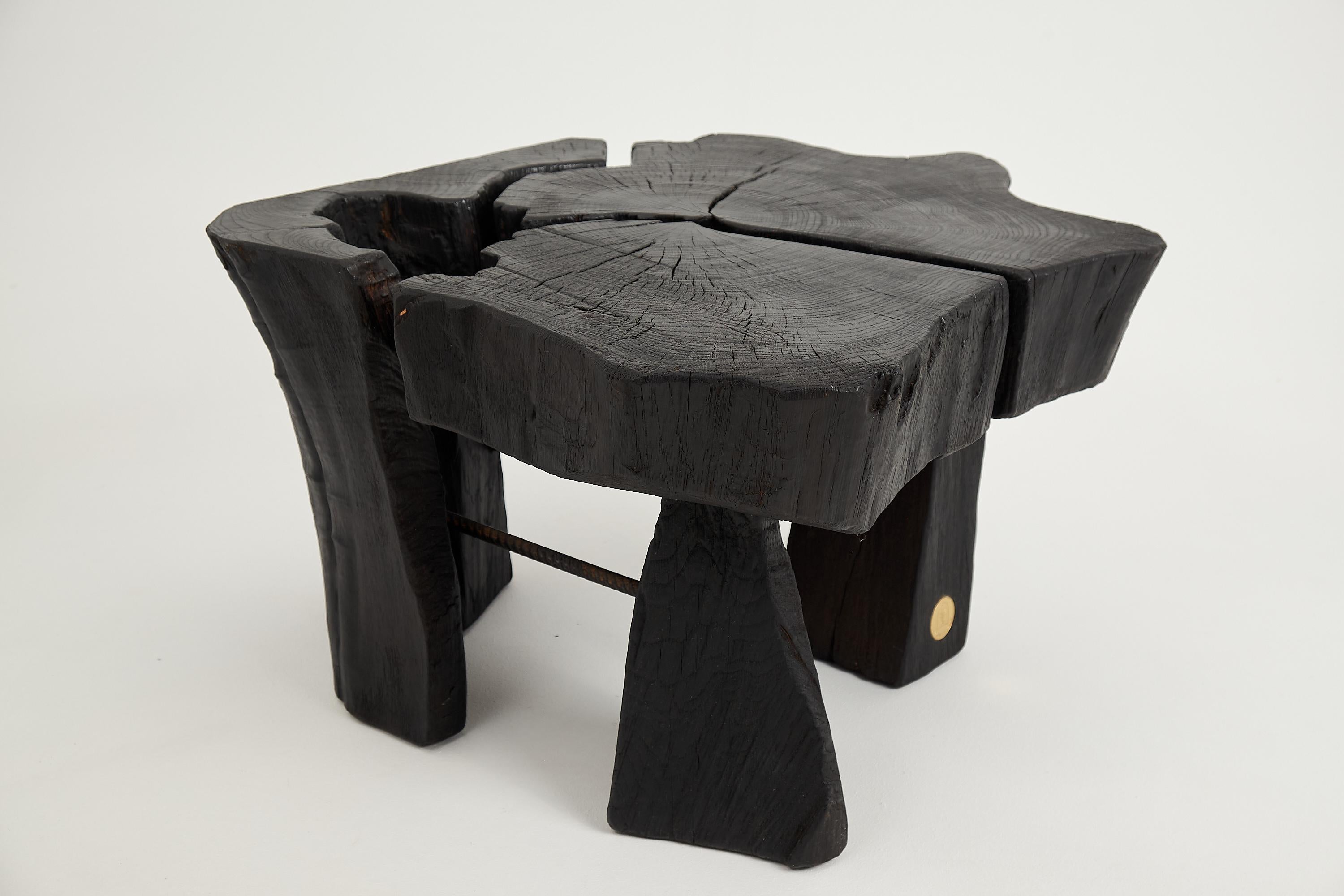 Logniture, Table basse rustique sculpturale, Bois de Oak Oak noir brûlé, Unique en vente 13