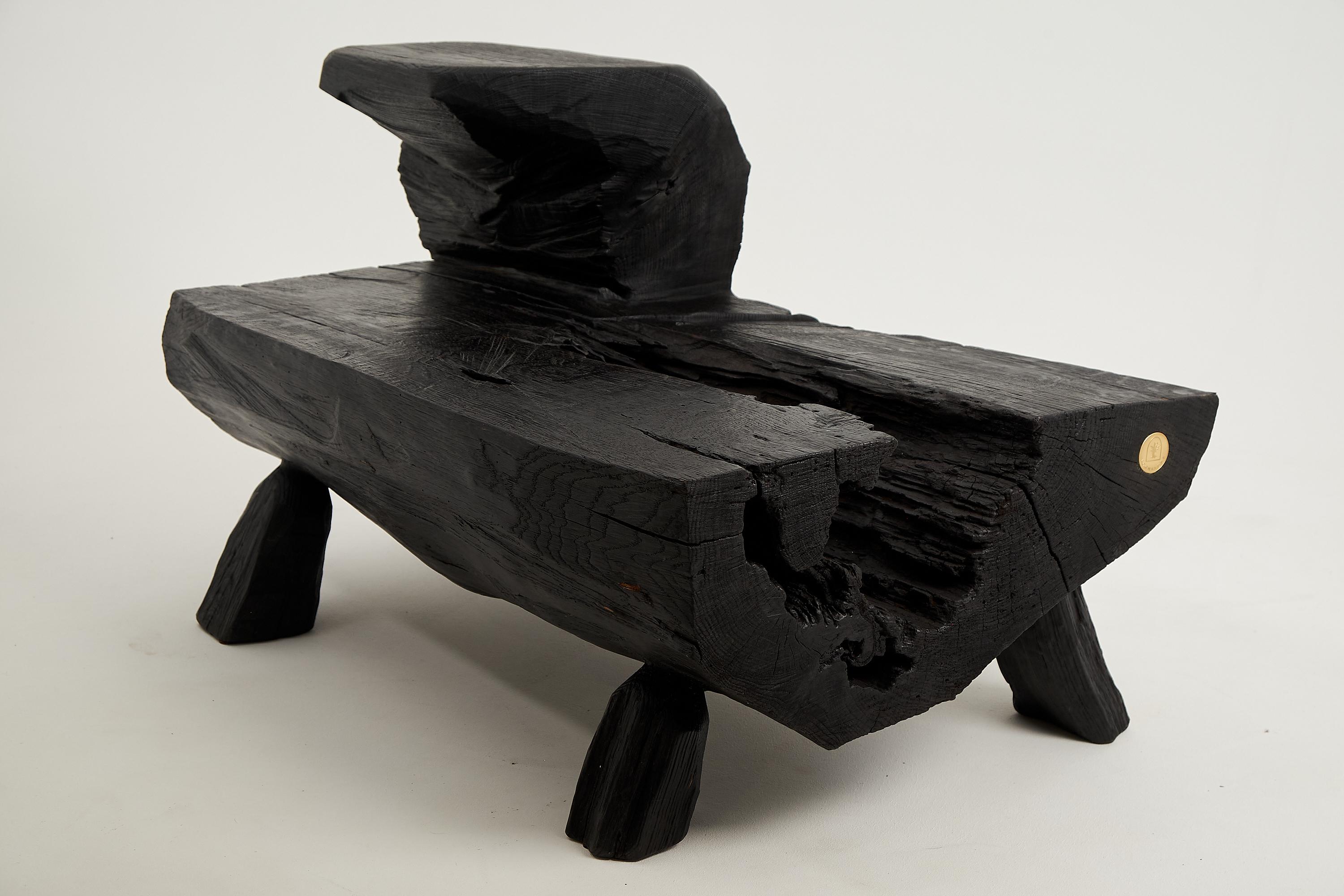 Logniture, Table basse rustique sculpturale, Bois de Oak Oak noir brûlé, Unique en vente 13