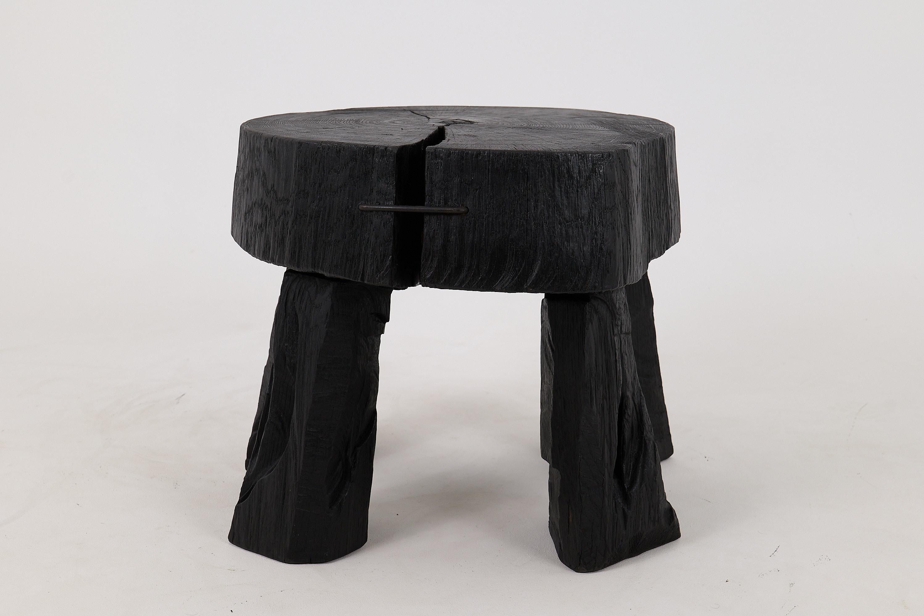 Brutalist Logniture, Rustic Sculptural Coffee Table, Burnt Black Oak Wood, Unique For Sale