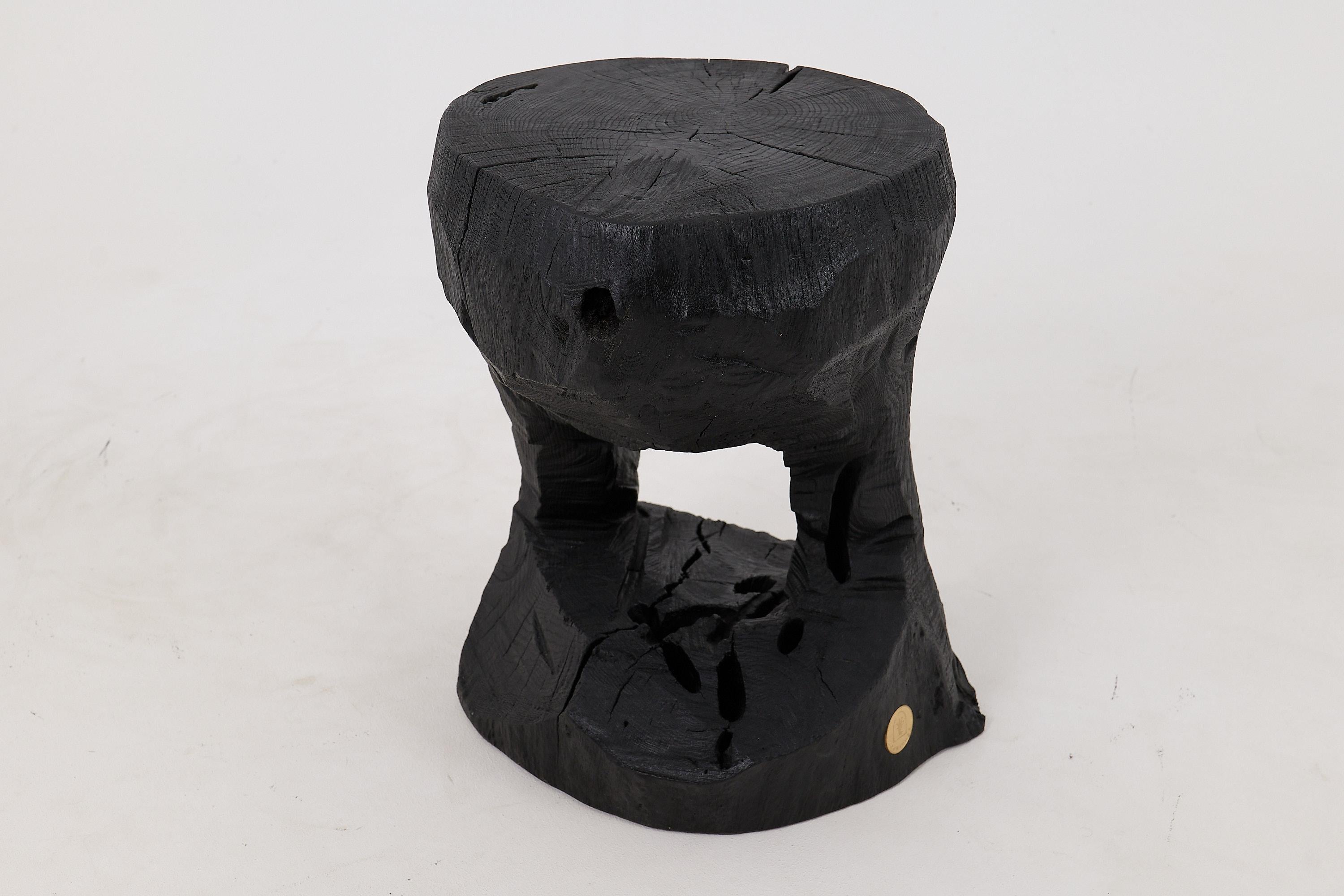 XXIe siècle et contemporain Logniture, Rustic Sculptural Coffee Table, Burnt Black Oak Wood, Unique en vente