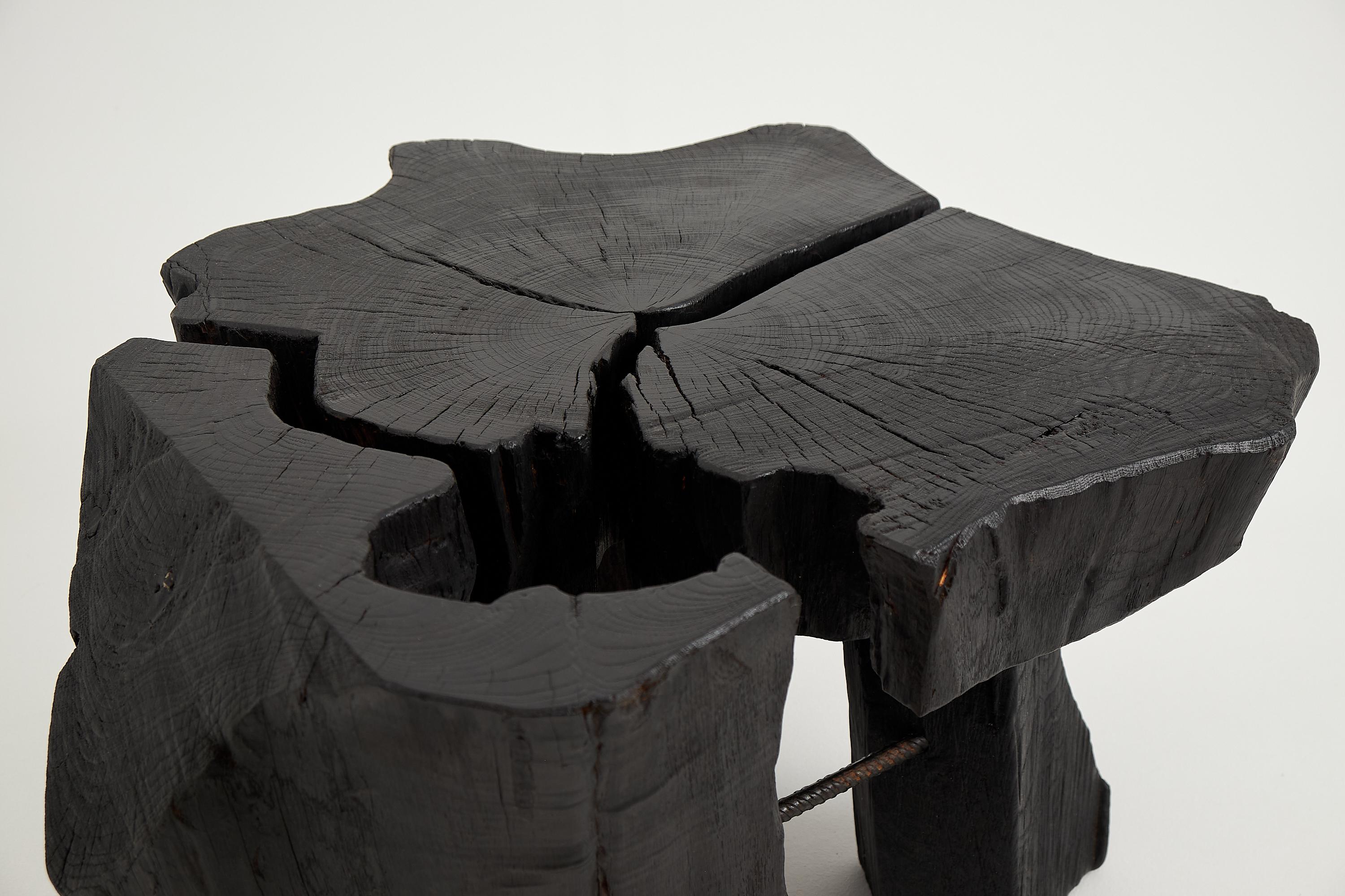 Logniture, Table basse rustique sculpturale, Bois de Oak Oak noir brûlé, Unique en vente 1